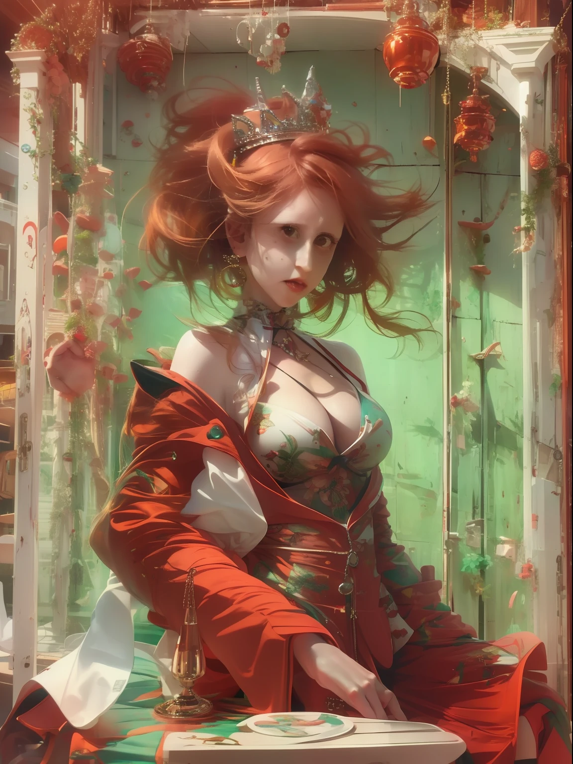 (Jogo King Card:1.5, simetria rotacional),Anna Dittmann,Minimalist compositions,chama,Maga Feminina,Cocar de cristal requintado, requintada armadura de cristal,Fio Eletroluminescente,((LiliArt)),brilho sonhador,arte digital conceitual,vermelho e cinza,(Very detailed, Reasonable design, linhas claras, Alta nitidez,melhor qualidade, master part, 4k )