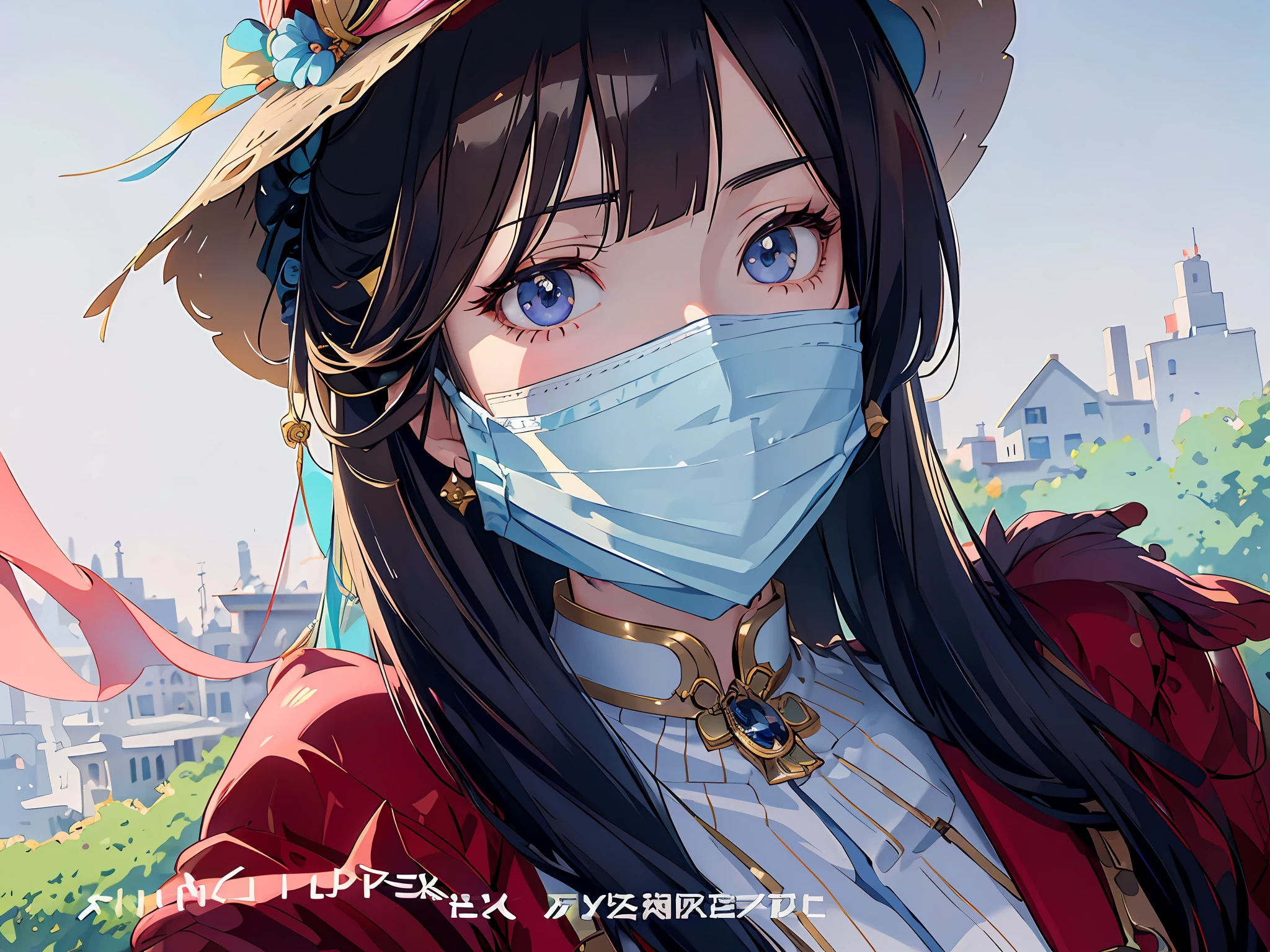 Anime girl in mask and hat，The background is a city, Guviz-style artwork, 8K)), trending on cgstation, Realistic anime 3 D style, Guviz, Anime style. 8K, Digital anime illustration, clean artstyle, 🤤 girl portrait, drawn in anime painter studio, Smooth anime CG art