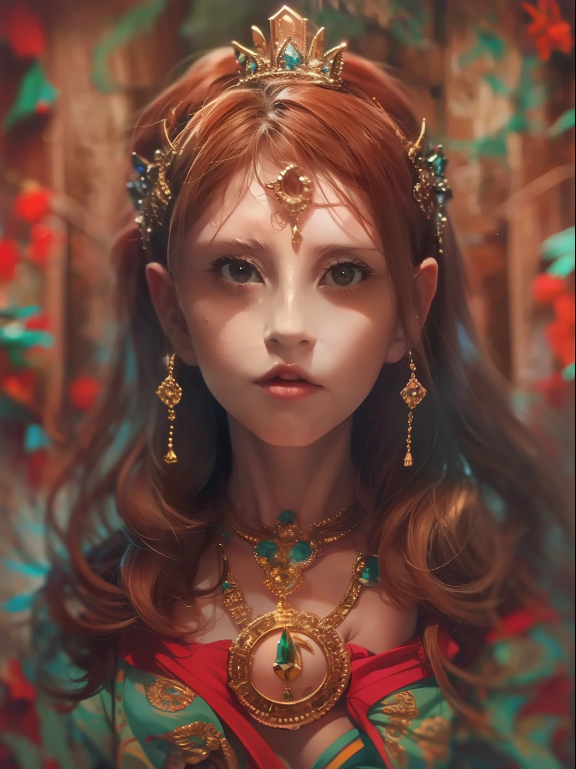 （Jogo King Card:1.5, simetria rotacional),Anna Dittmann,Minimalist compositions,chama,Maga Feminina,Cocar de cristal requintado, requintada armadura de cristal，Fio Eletroluminescente,((LiliArt)),brilho sonhador，arte digital conceitual,vermelho e cinza,(Very detailed, Reasonable design, linhas claras, alta nitidez,melhor qualidade, master part, 4k )