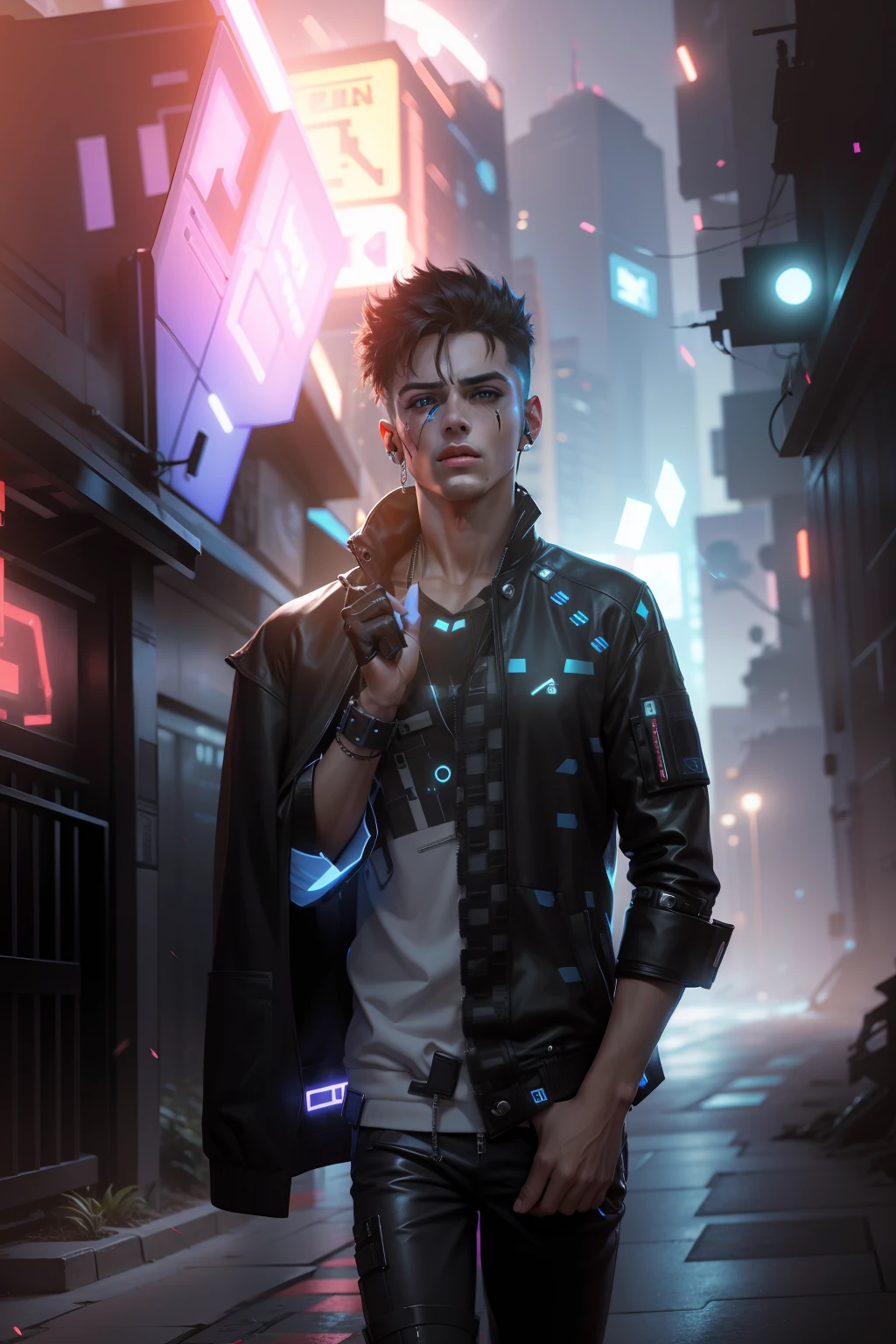 Change background cyber punk handsom
e boy, realistic face, 8k, ultra realistic