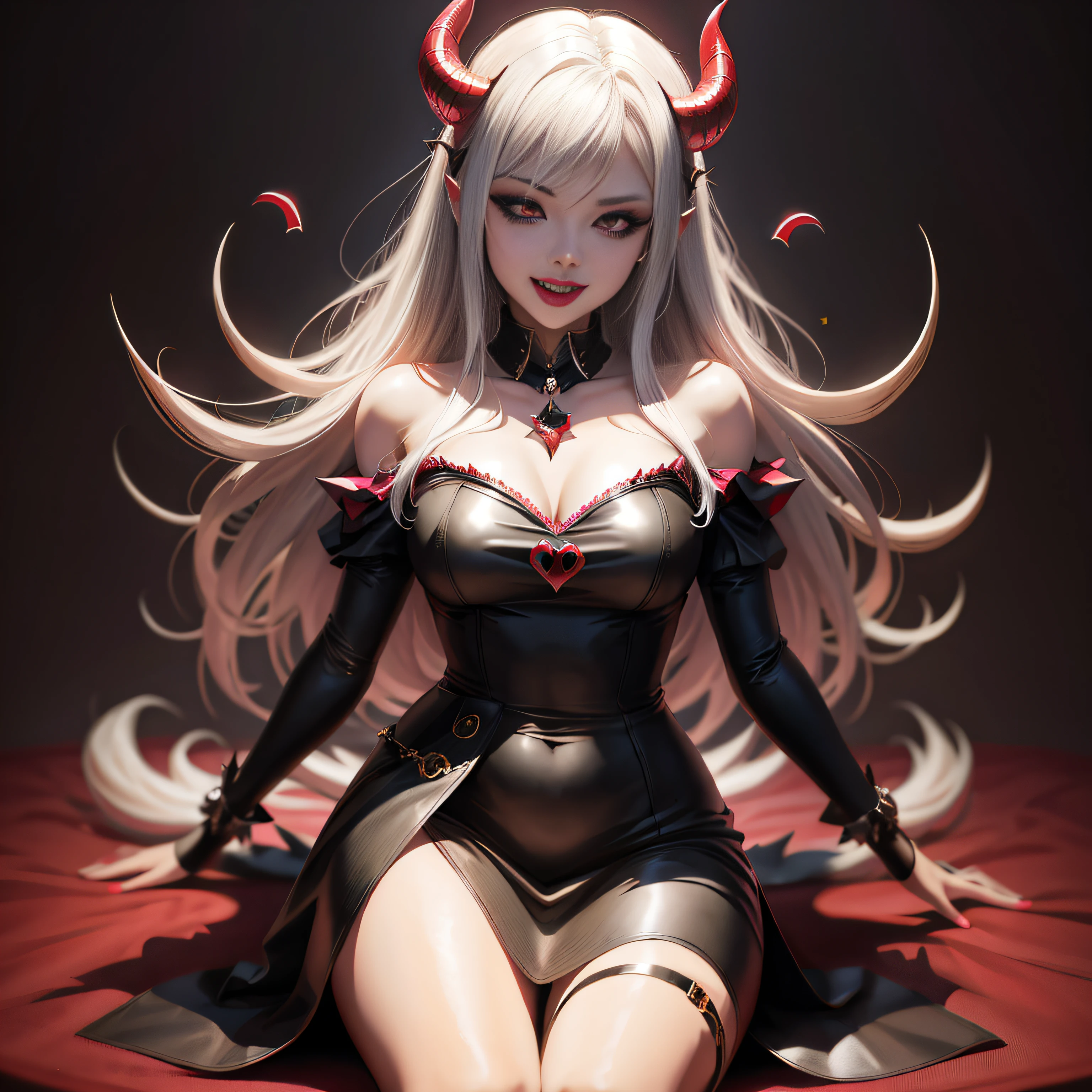 there is a woman in a black dress with horns and a devil's head, beautiful succubus, demon anime girl, beautiful elegant demon queen, succubus in tight short dress, portrait of demon girl, succubus, demon girl, succubus in sundress portrait, 3 d render character art 8 k, white horns queen demon, mika kurai demon