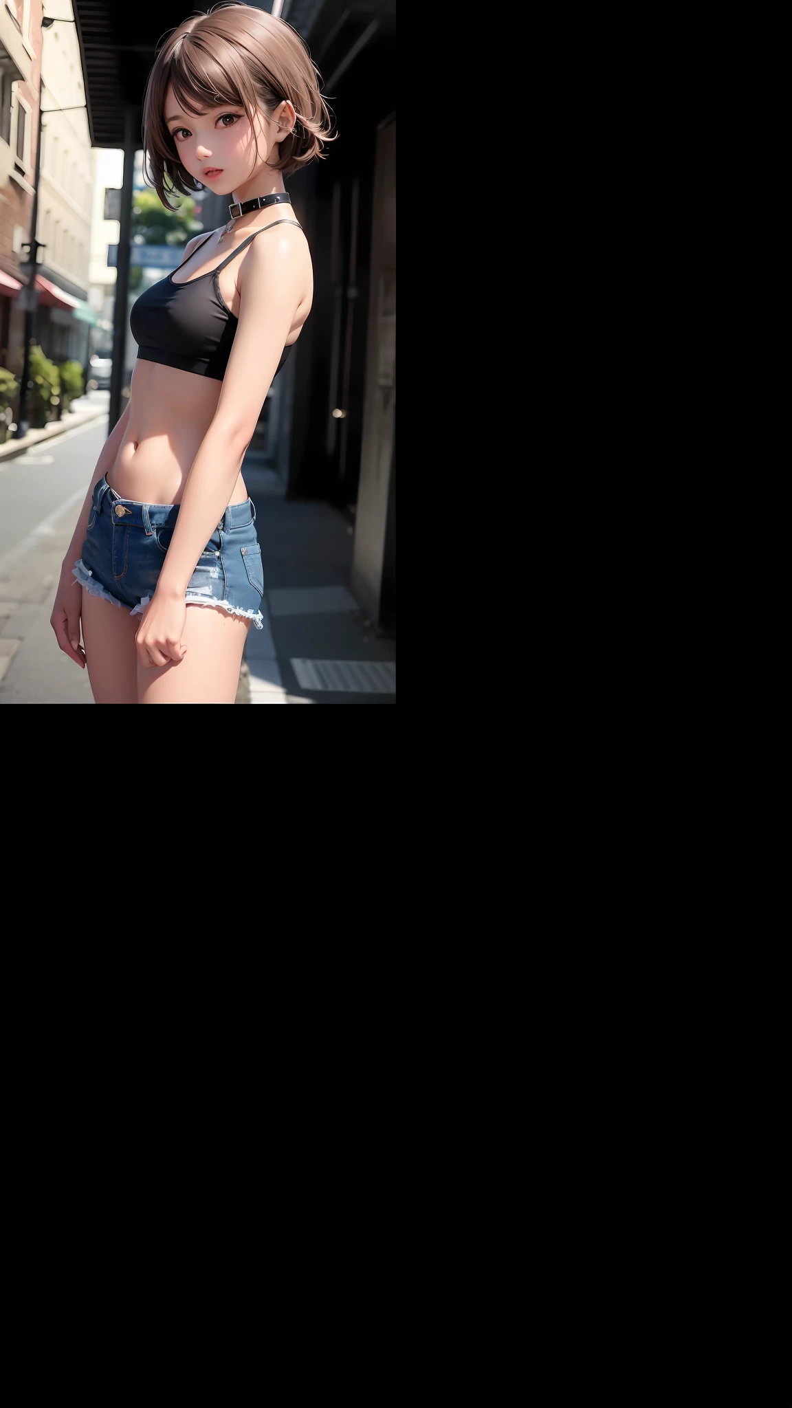 Kizi,Stand on the street,exposing her chest,Clothes are not covered,nakeness