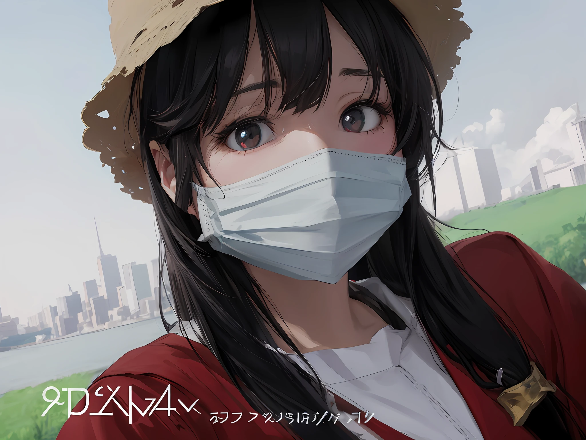 Anime girl in mask and hat,The background is a city, Guviz-style artwork, 8K)), trending on cgstation, Realistic anime 3 D style, Guviz, Anime style. 8K, Digital anime illustration, clean artstyle, 🤤 girl portrait, drawn in anime painter studio, Smooth anime CG art
