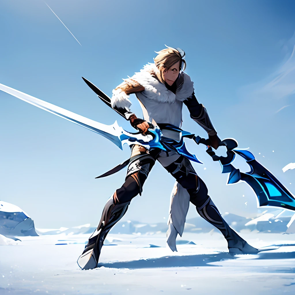 ((1man)), (Freljord sylas) (longsword) (artic background) ,, (masterpiece, best quality),