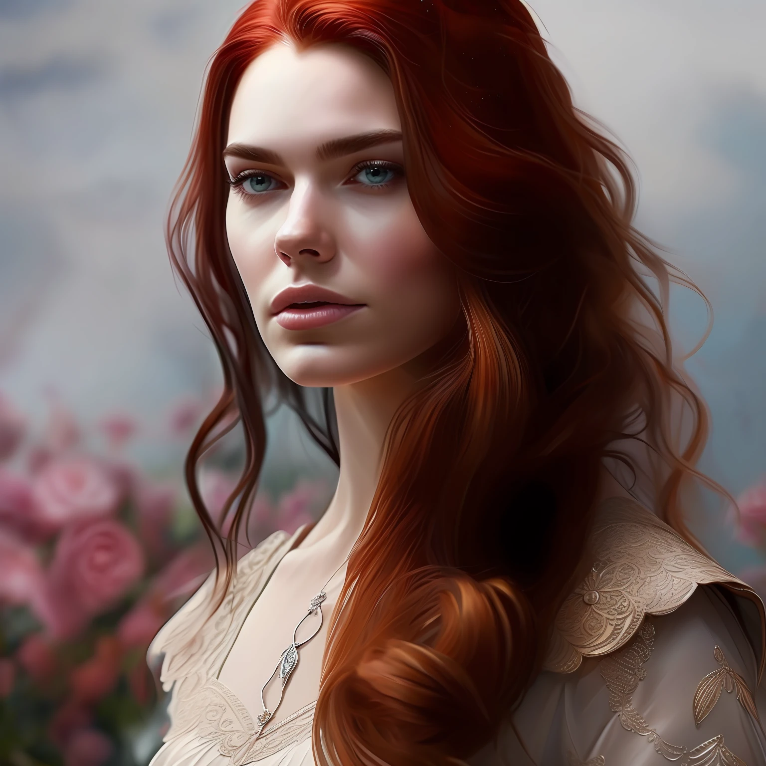 Step into the enchanting world of Sarah J. Maas' A Court of Thorns and Roses series and unleash your artistic prowess to capture the essence of Feyre, the resilient and extraordinary protagonist. With her fiery red hair cascading around her determined face, depict the fierce determination and inner strength that defines her. From the intensity of her emerald-green eyes to the subtle freckles adorning her porcelain skin, every meticulous detail tells a story of resilience and growth. Set the scene amidst the mystical realm of Prythian, where lush forests, delicate blossoms, and hidden secrets await. Let the background illuminate the beauty of the Spring Court and its idyllic landscapes, with vibrant colors and blooming flowers reflecting the rebirth and transformation Feyre embodies. As the artist, capture the spirit of this captivating character, evoking a sense of wonder and admiration among viewers, as they delve into her journey of love, sacrifice, and self-discovery."