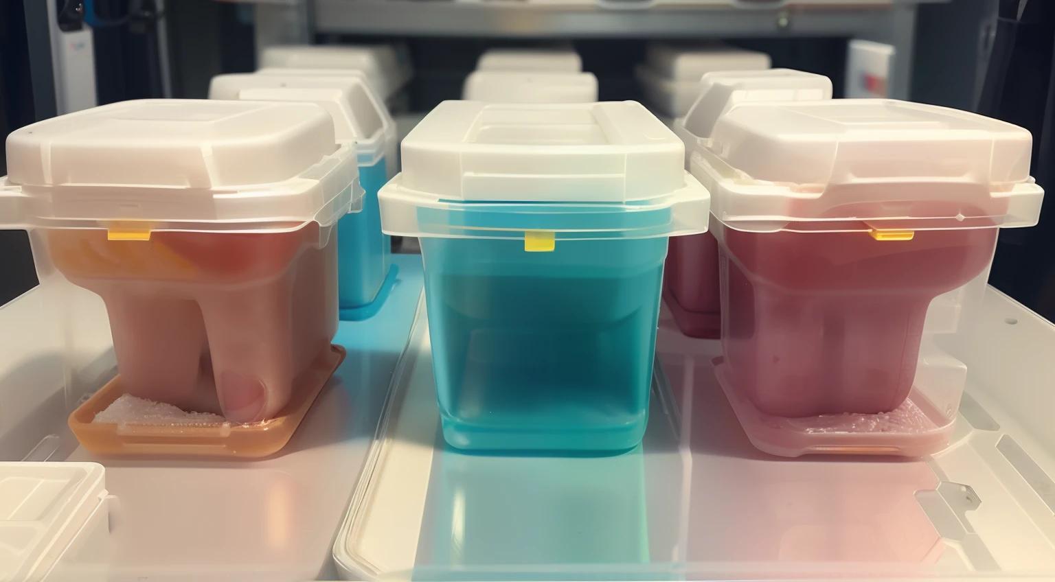 In the picture,  A high-tech laboratory table can be seen, on which various test tubes are located, Containers & Research Equipment. In the foreground are several transparent gel hydrogels, Made of isocyanurate-containing urea polyurethane foam, having isocyanurate fragments and filled with dacarbazine.

In the foreground is one of the gel hydrogels, which has a cartilaginous appearance, hinting at its potential use in cartilage tissue regeneration. A section of the gel shows the internal structure, Where to see scattered nanoparticles, Introduction of dacarbazine, Intended for local controlled release as part of a therapeutic action. Nanoparticles highlight the possibility of targeted delivery of an anti-cancer drug to cancer cells.

Ao fundo, We see several round membranes, Made of polyurethanes with isocyanurate branching nodes. These membranes represent a possible option for use in hemodialysis or peritoneal dialysis. They provide high permeability to low molecular weight substances, But they preserve proteins and blood cells. In particular, One of the membranes exhibits integrated dacarbazine nanoparticles, which highlights the possibility of topical chemotherapy for patients with kidney or liver cancer.

against the background of the picture, You can see the detailed molecular structures of isocyanurate-containing polyurethane foam, Dacarbazine and nanoparticles, which are used in materials for medical use. Such a compositional pattern emphasizes the research nature of the work and the possibility of developing new implants and treatment systems for medicine.