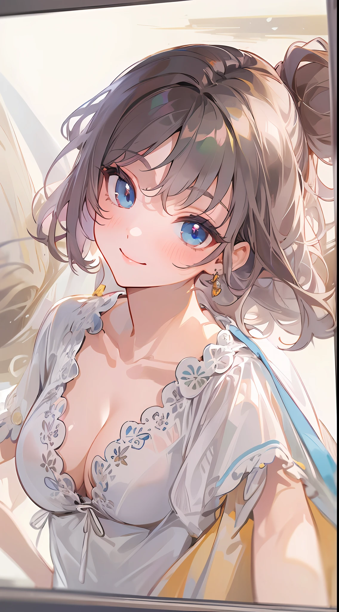 ((Best Quality, 8K, Masterpiece: 1.3)), 1girl, Slim Abs Beauty: 1.3, (Hairstyle Casual, large Breasts: 1.2), Dress: 1.1, Super Fine Face, Delicate Eyes, Double Eyelids, Smile, Home