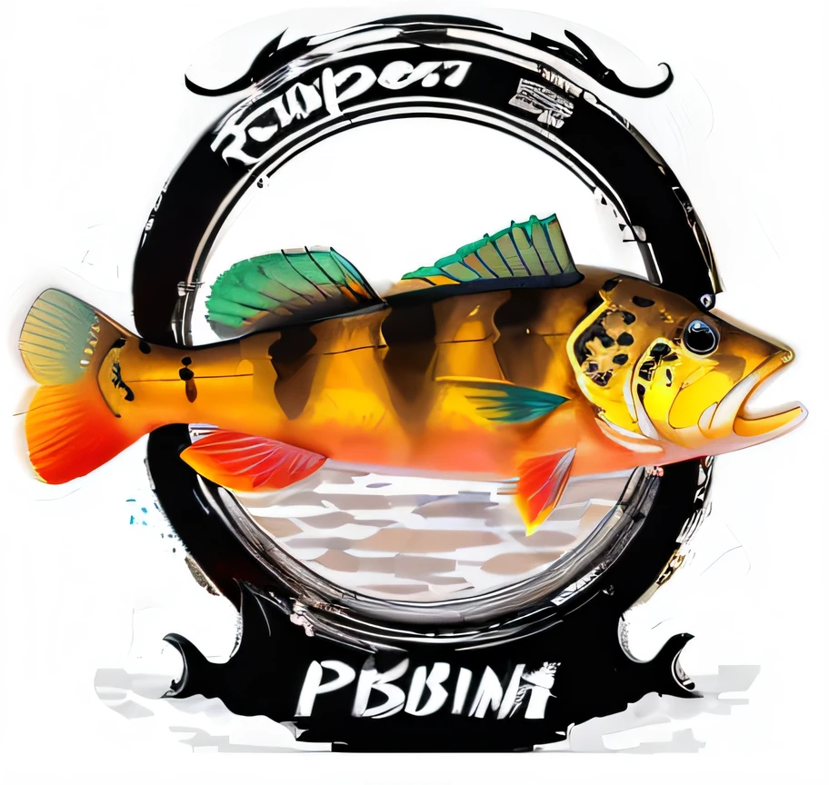 a close-up uP of a Peixe on a circular frame sticker, Directed by: Petr Brandl, Pudenda, Directed by: Free Pejic, Pritty, Vladimir Pchelin, Directed by: Relja Penezic, peixes no fundo, Repin, pleinairismo, Vadim, Brom Redshift | |, P. j. n, pbr render, highes definition, Peacock bass,peacock bass, simetrico