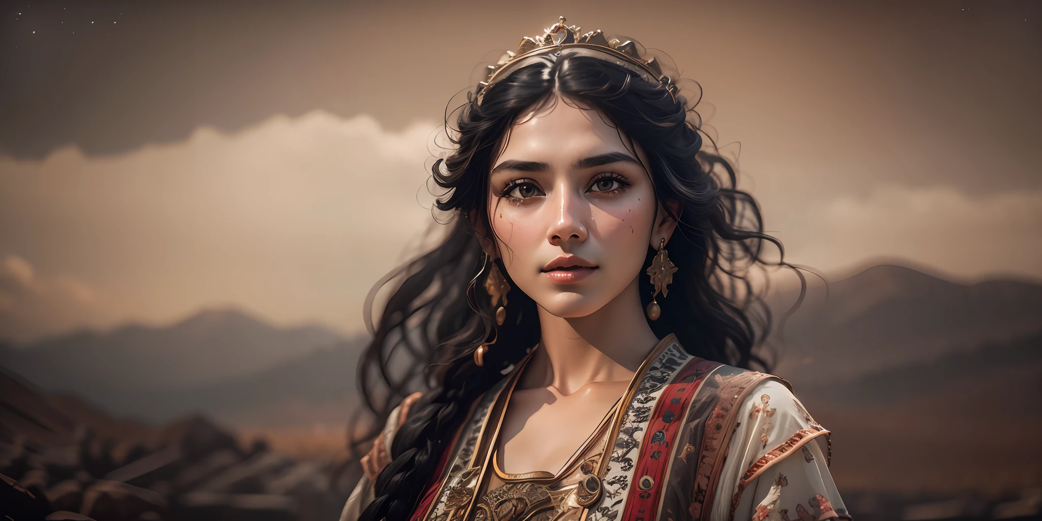girl from Armenia. Her sun-kissed skin reflects the warmth of the Armenian landscapes and the country's ancient history. Ani's expressive dark eyes, like the stars that have watched over Armenia for centuries, hold the wisdom and strength of her people. Her glossy black hair, adorned with delicate accessories, symbolizes the nation's rich cultural heritage. A warm and sincere smile mirrors the Armenian hospitality and genuine warmth. Ani embraces her country's storied past,concept art, extremely detailed, ultra hd, hdr, 8k, cinematic, dramatic lighting ray tracing reflections, unreal render --v 4 --ar 3:2,3D rendering, realistic, made in octane, cinematic, ultra-realistic, extremely detailed octane rendering, 8k photorealistic futuristic 50mm lens hard lighting dark gray tintype photograph,
realistic lighting, sepia color, dof