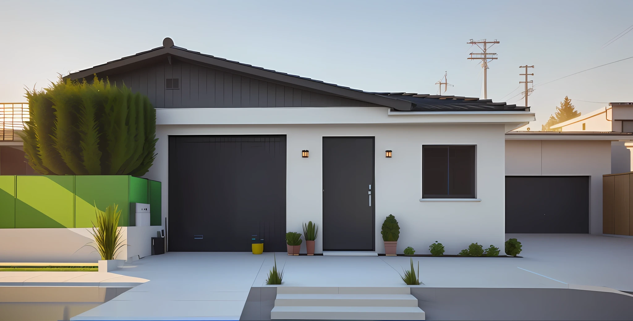 There is a picture of a house with a skate ramp, renderizar 3 d, altamente renderizado!!, Final 3D rendering, 3d final render, em estilo de realismo simplificado, pre-rendered, 2 d render, semi-realistic rendering, 3d final render, finalrender, em frente a uma garagem, professional render, 3D-rendering, 3D-rendering