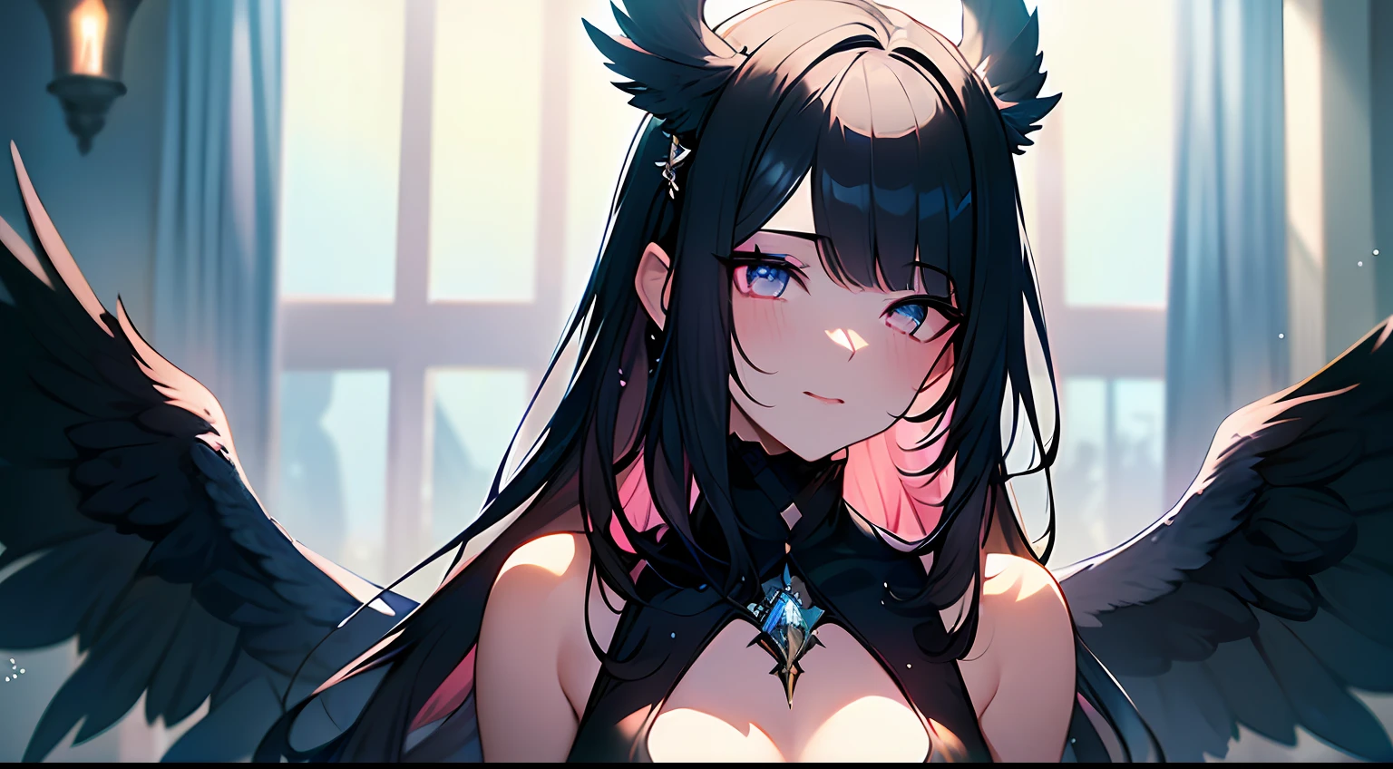 (Masterpiece:1.2), best quality, (illustration:1.2), (ultra-detailed),Eye focus,(Masterfully crafted Glow, pink lens flare), (Cinematic background), hyper details, (delicate detailed), (intricate details),in the air, octane render, hdr, (hyperdetailed:1.15), (soft light:1.2), 1girl, beautiful girl, ultra detailed eyes, mature, plump, thick, rainbow painting drops, paint teardrops, woman made up from paint, entirely paint, splat, splash, outdoors, (bioluminescent hair:1.1),(glowing eyes), ((makeup)),(Cinematic masterpiece), fierce, powerful, splashes of colour absolutely eye-catching, (Cinematic headlight), light coming from above, growing shadows, ((caustic)), dynamic angle, beautiful detailed glow, ambient occlusion, ambient light, raytraced reflections,(best illumination, an extremely delicate and beautiful), ((cinematic light)), (soft:2), (Nephilim:1.2), (halo), demon horns,(1 angel wing),1 demon wing, wings on back, half demon, demon ears, black wings, raven wings, (falling raven feathers), black hair, grey eyes, (red hair glow), (radiant aura),