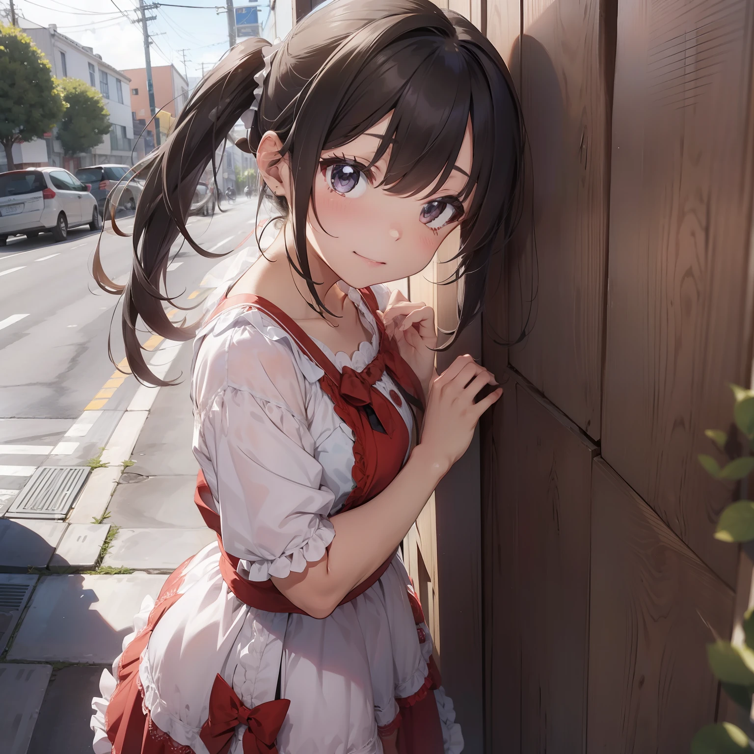 Wearing a lace ruffled dress、Punipuni、