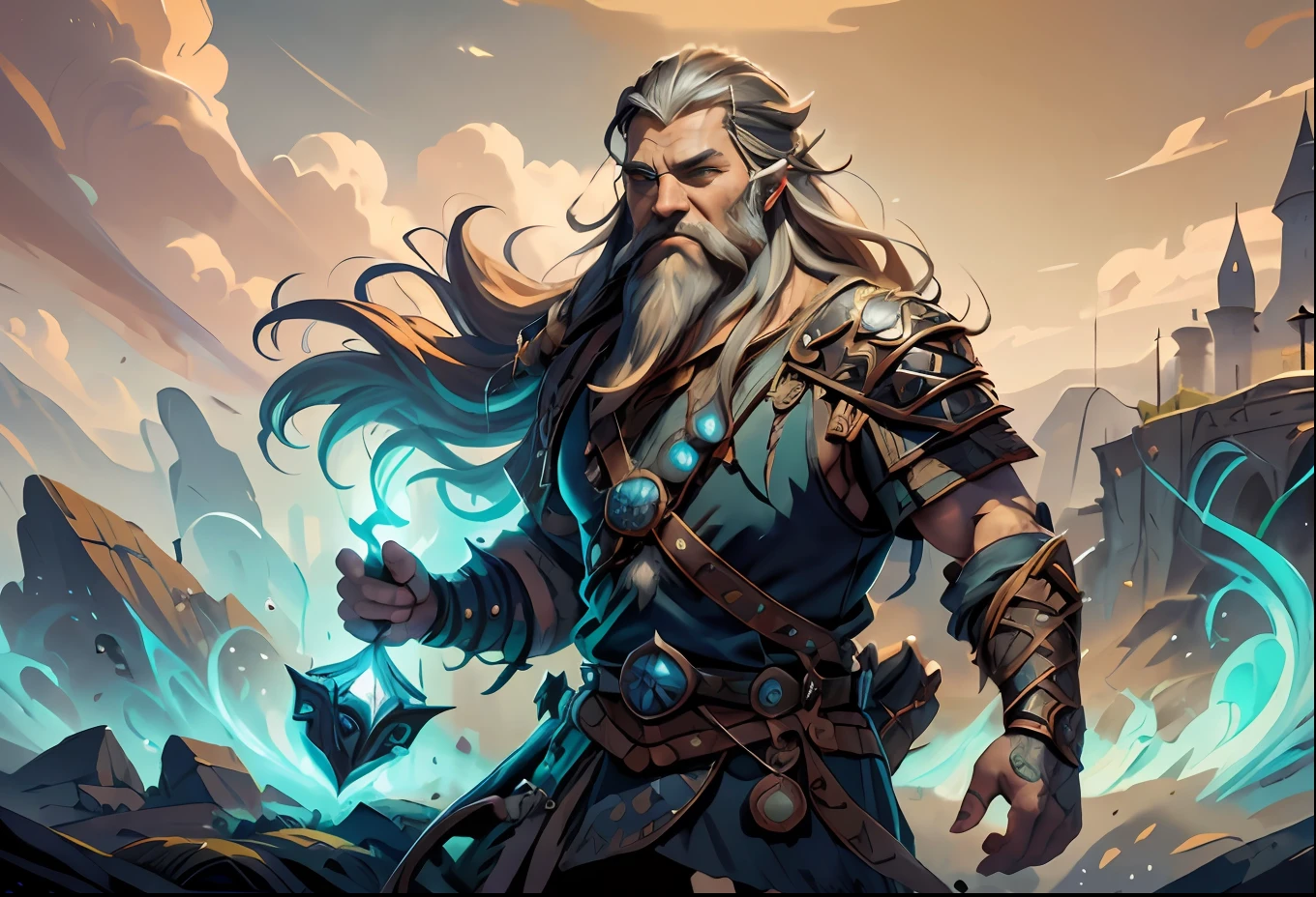 a painting of a man with long hair and a beard, painted portrait of rugged odin, fantasy concept art portrait, fantasy character portrait, epic fantasy art portrait, rpg portrait concept art, character art portrait, male god svarog portrait, detailed character portrait, character concept art portrait, epic fantasy character art, stunning character art, 4k fantasy art, character portrait art