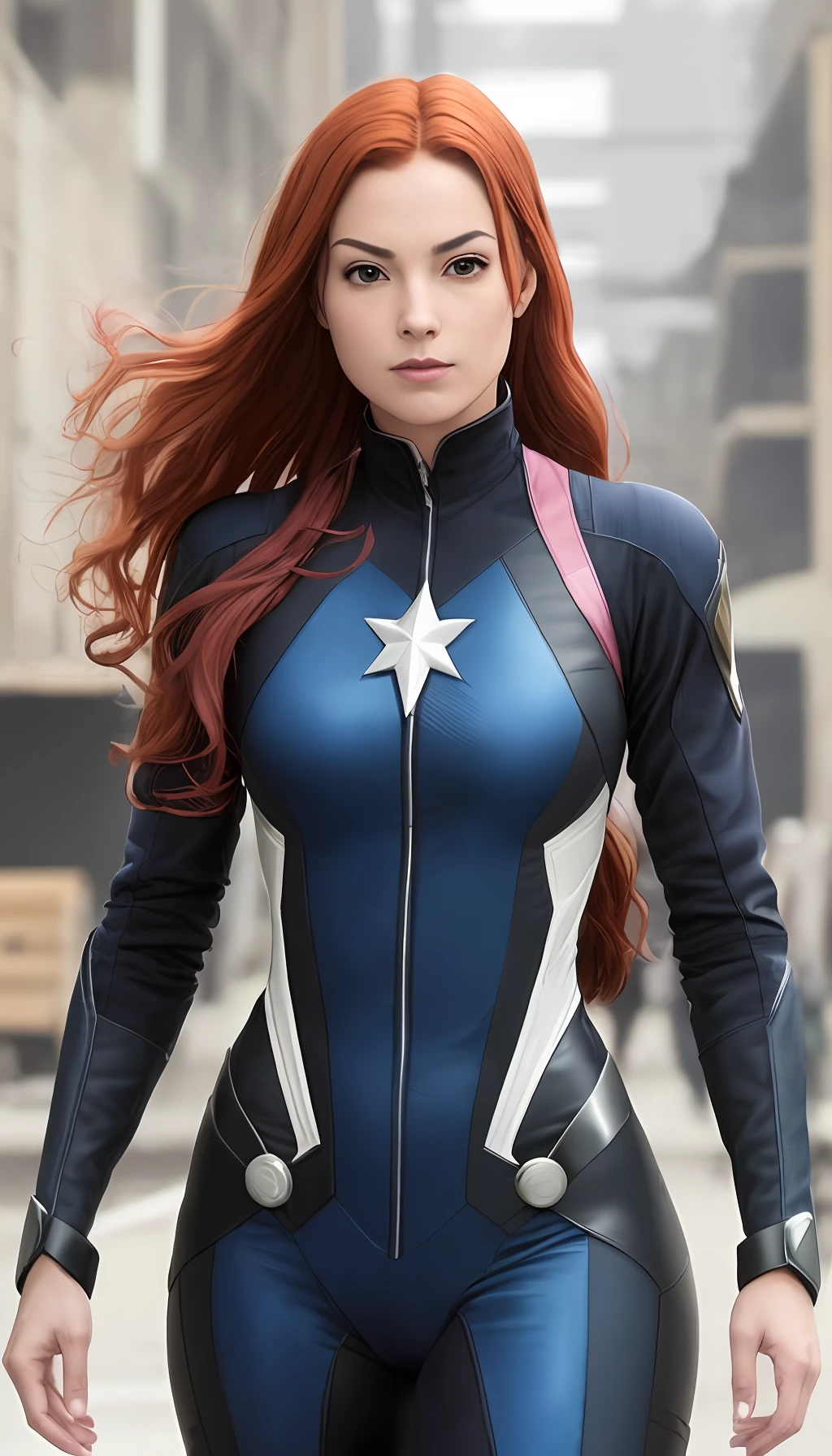 bonito, (obra-prima: 1.2), (melhor qualidade: 1.2), pov, 1girl, Jean Grey, jaqueta, bodysuit, capa, flutuando, capacete, magia rosa, encurtamento, profundidade