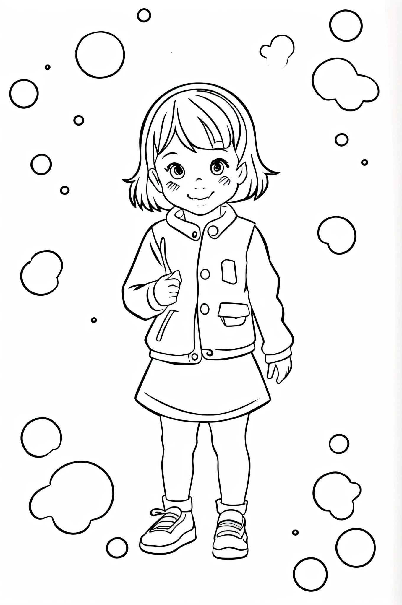 b/w outline art for raindrops coloring book  coloring pages, full white, white background, ??? style whole body, Sketch style, full body (((((white background))))), only use an outline., cartoon style, line art, coloring book, clean line art, white background, Sketch style