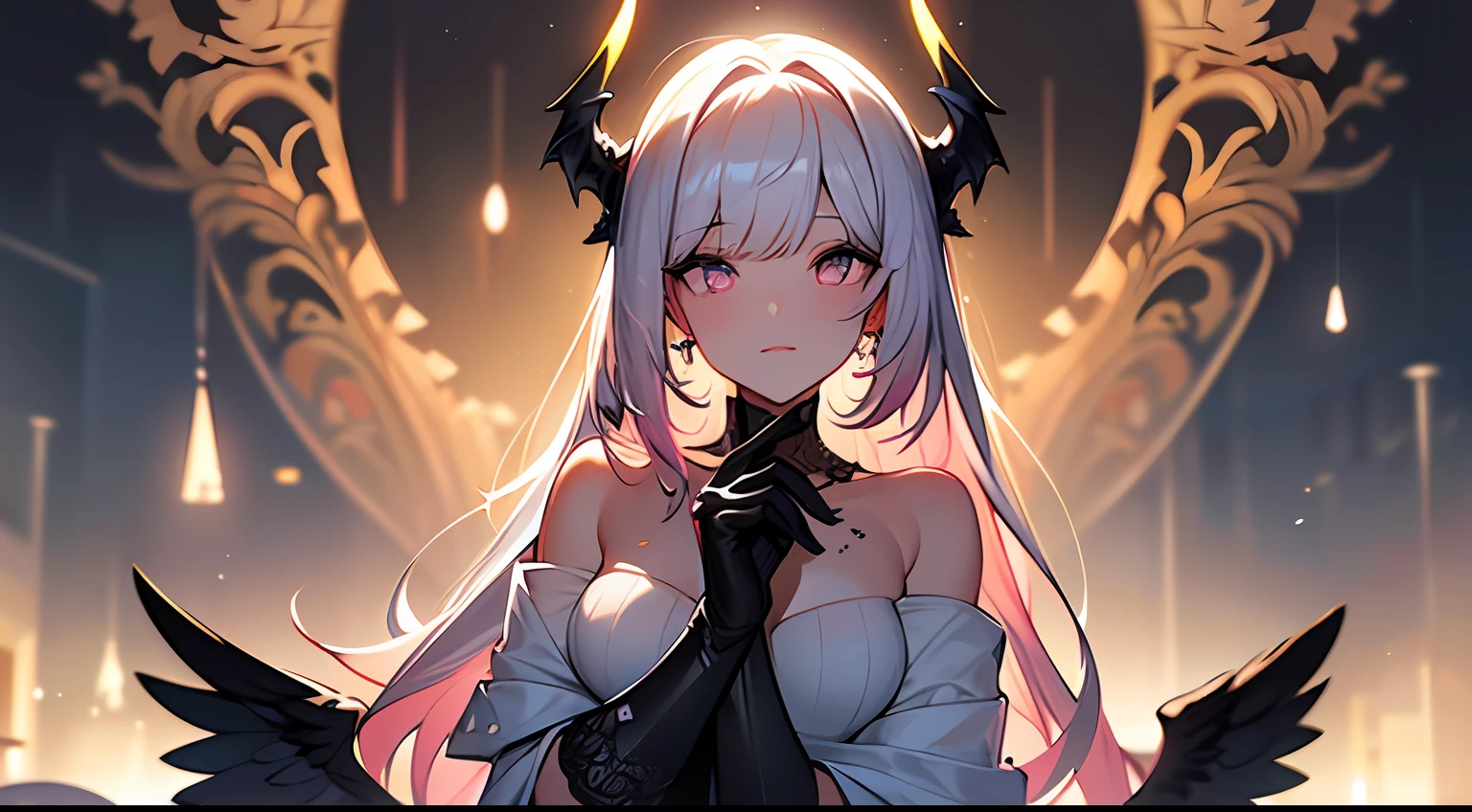 (Masterpiece:1.2), best quality, (illustration:1.2), (ultra-detailed),Eye focus,(Masterfully crafted Glow, pink lens flare), (Cinematic background), hyper details, (delicate detailed), (intricate details),in the air, octane render, hdr, (hyperdetailed:1.15), (soft light:1.2), 1girl, beautiful girl, ultra detailed eyes, mature, plump, thick, rainbow painting drops, paint teardrops, woman made up from paint, entirely paint, splat, splash, outdoors, (bioluminescent hair:1.1),(glowing eyes), ((makeup)),(Cinematic masterpiece), fierce, powerful, splashes of colour absolutely eye-catching, (Cinematic headlight), light coming from above, growing shadows, ((caustic)), dynamic angle, beautiful detailed glow, ambient occlusion, ambient light, raytraced reflections,(best illumination, an extremely delicate and beautiful), ((cinematic light)), (soft:2), (Nephilim:1.2), (halo), demon horns,(1 angel wing),1 demon wing, wings on back, half demon, demon ears, black wings, raven wings, (falling raven feathers), black hair, grey eyes, (red hair glow), (radiant aura),