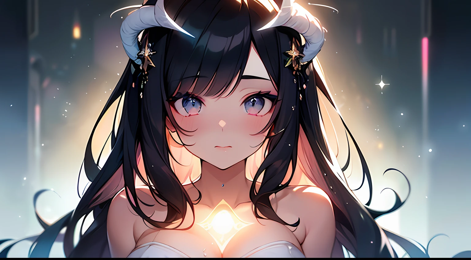 (Masterpiece:1.2), best quality, (illustration:1.2), (ultra-detailed),Eye focus,(Masterfully crafted Glow, pink lens flare), (Cinematic background), hyper details, (delicate detailed), (intricate details),in the air, octane render, hdr, (hyperdetailed:1.15), (soft light:1.2), 1girl, beautiful girl, ultra detailed eyes, mature, plump, thick, rainbow painting drops, paint teardrops, woman made up from paint, entirely paint, splat, splash, outdoors, (bioluminescent hair:1.1),(glowing eyes), ((makeup)),(Cinematic masterpiece), fierce, powerful, splashes of colour absolutely eye-catching, (Cinematic headlight), light coming from above, growing shadows, ((caustic)), dynamic angle, beautiful detailed glow, ambient occlusion, ambient light, raytraced reflections,(best illumination, an extremely delicate and beautiful), ((cinematic light)), (soft:2), (Nephilim:1.2), (halo), demon horns,(1 angel wing),1 demon wing, wings on back, half demon, demon ears, black wings, raven wings, (falling raven feathers), black hair, grey eyes, (red hair glow), (radiant aura),
