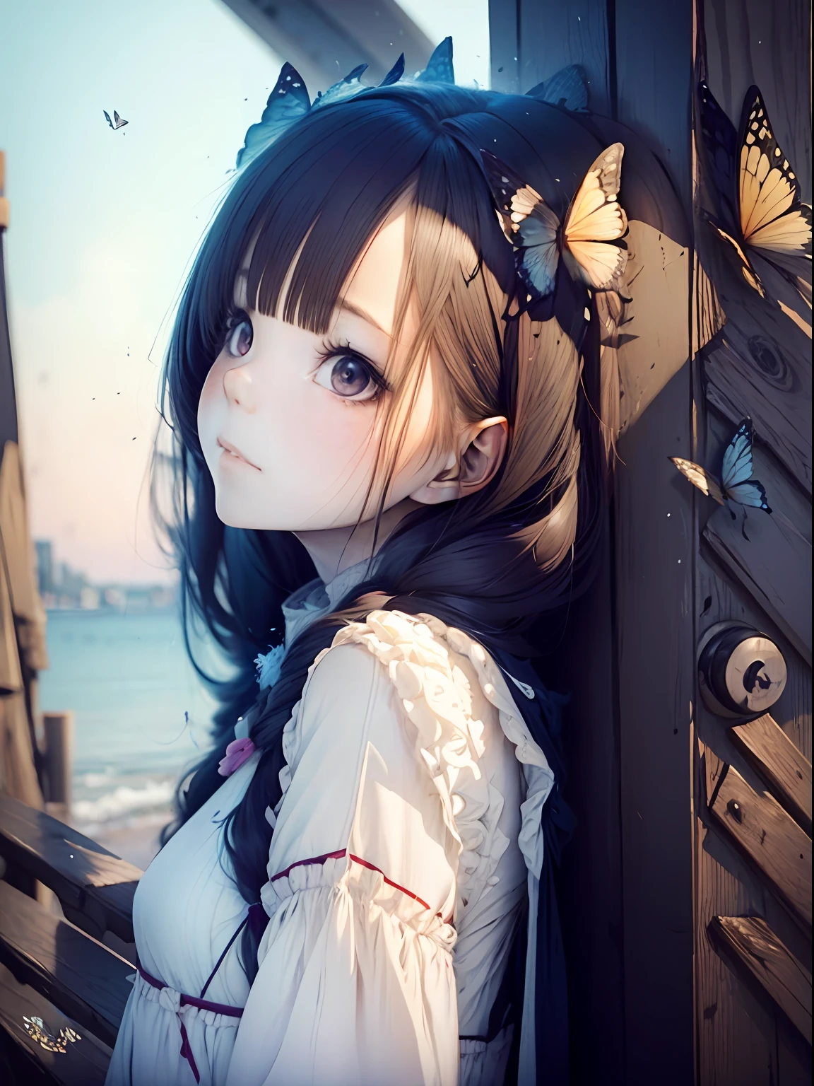 anime girl with long hair and a butterfly in her hair, style of anime4 K, Beautiful anime girl, a beautiful anime portrait, anime visual of a cute girl, Cute anime girl, cute anime waifu in a nice dress, Anime art wallpaper 8 K, pretty anime girl, Anime art wallpaper 4 K, Anime art wallpaper 4k, portrait of cute anime girl, Cute anime girl portrait