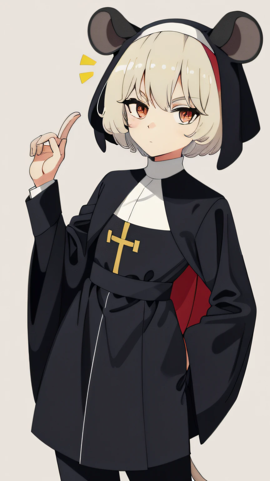 Best Quality, super detailed illustration, (1 boy:1.2), with ears and tail, Like a mouse, The body is like a girl's, Short Hair Hair, in the clothes of a nun