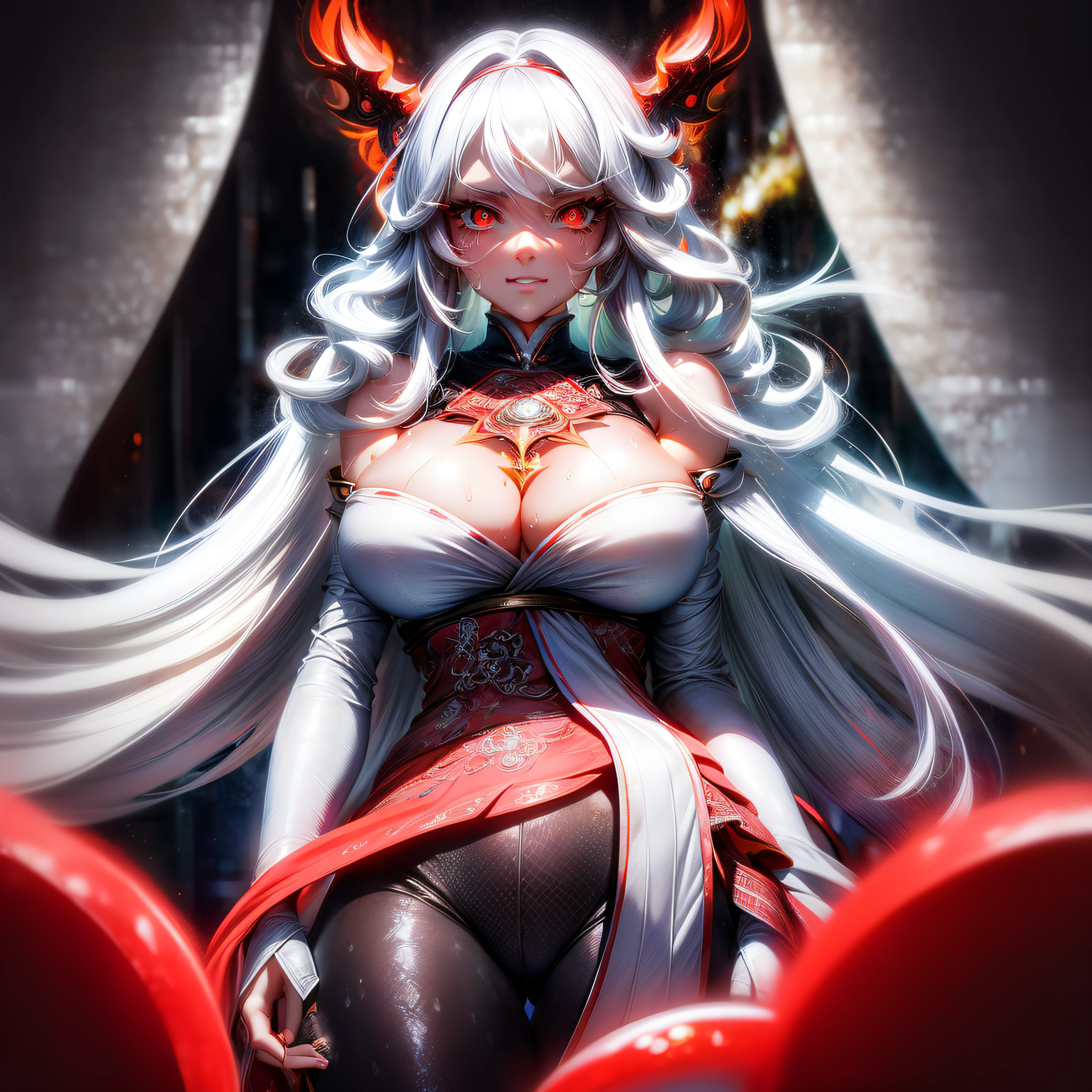 (highly detailed 8k wallpaper), best resolution, (2heads:1.5), 2heads, anime girl with two heads, white hair, red eye,(masterpiece, top quality, best quality, official art, beautiful and aesthetic:1.2), (1girl:1.3), (fractal art:1.3),absurd, masterpiece, best quality, realistic, hyper-detailed, (shiny skin, sweaty:1.4), looking at viewer, slender, solo, long hair, white hair, red eyes, (thick thighs:0.5), gap in between thighs, dynamic lighting, high resolution, sharp focus, depth of field, medium breasts, masterpiece, best quality, ultra-detailed, illustration, ultra-detailed face, best quality face, studio, white room backdrop, sexy pose, cute, kawaii, digital art, finely detailed eyes, blushing, red cheeks, realistic, glowing eyes, eye focus, ,((extremely_detailed_eyes_and_face)), smiling, leggings,