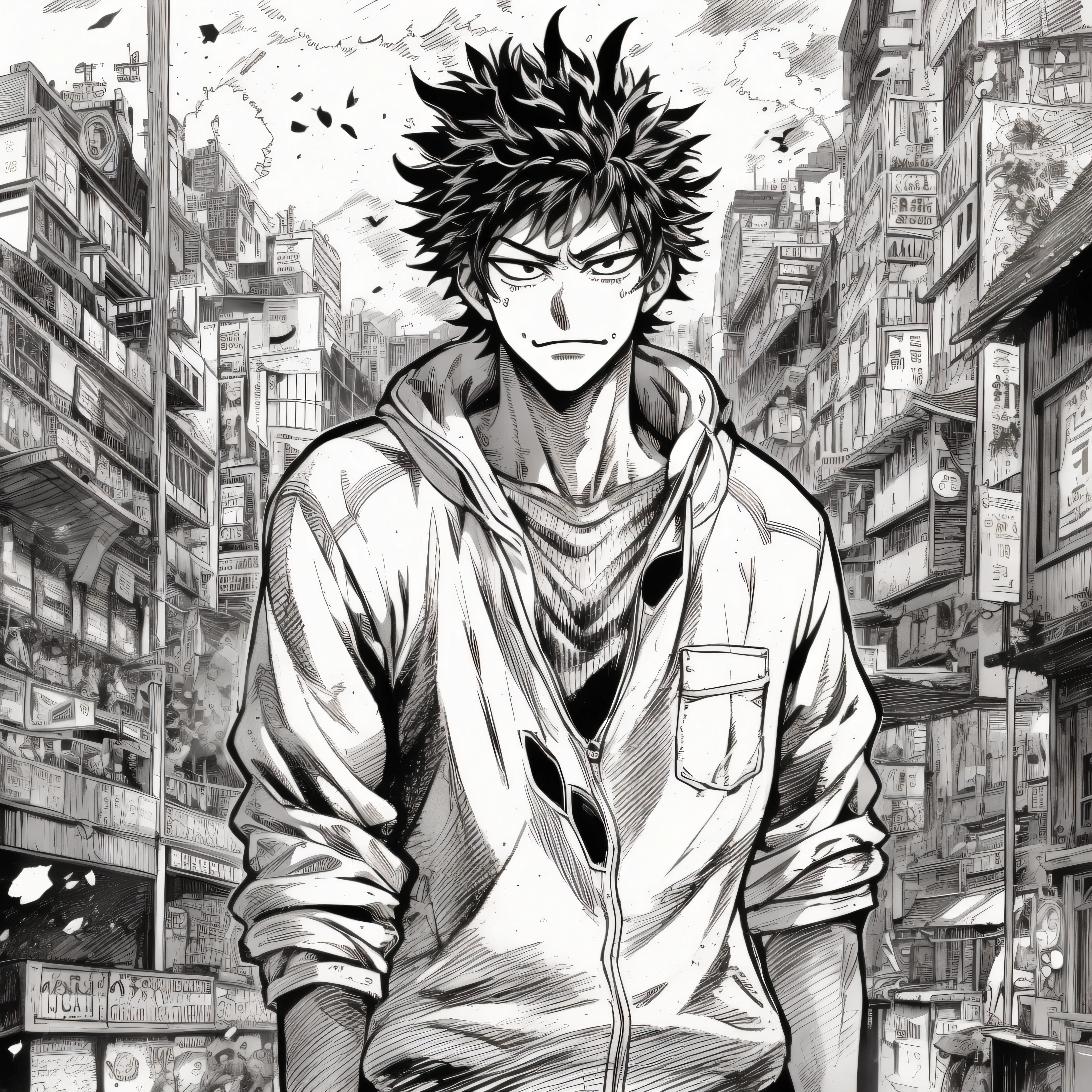 homem estilo manga preto e branco, personagem boku no hero kohei horikoshi