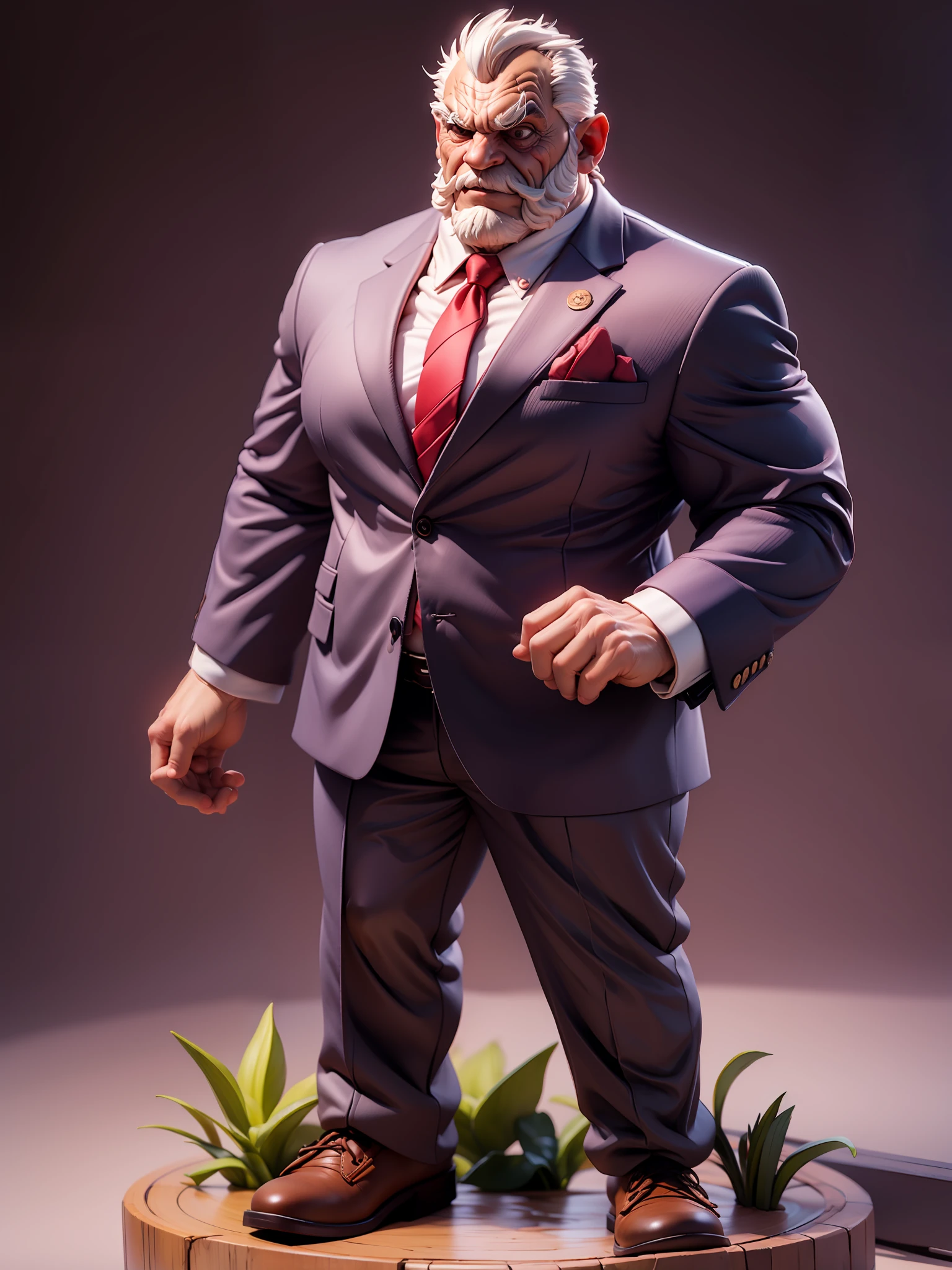 masterpiece, best quality, ultra-detailed, muscular old man, 1boy, solo, wearing suits, Full body, detailed face, day, full body, male focus, perfect hands, chibi style, figure, action figure