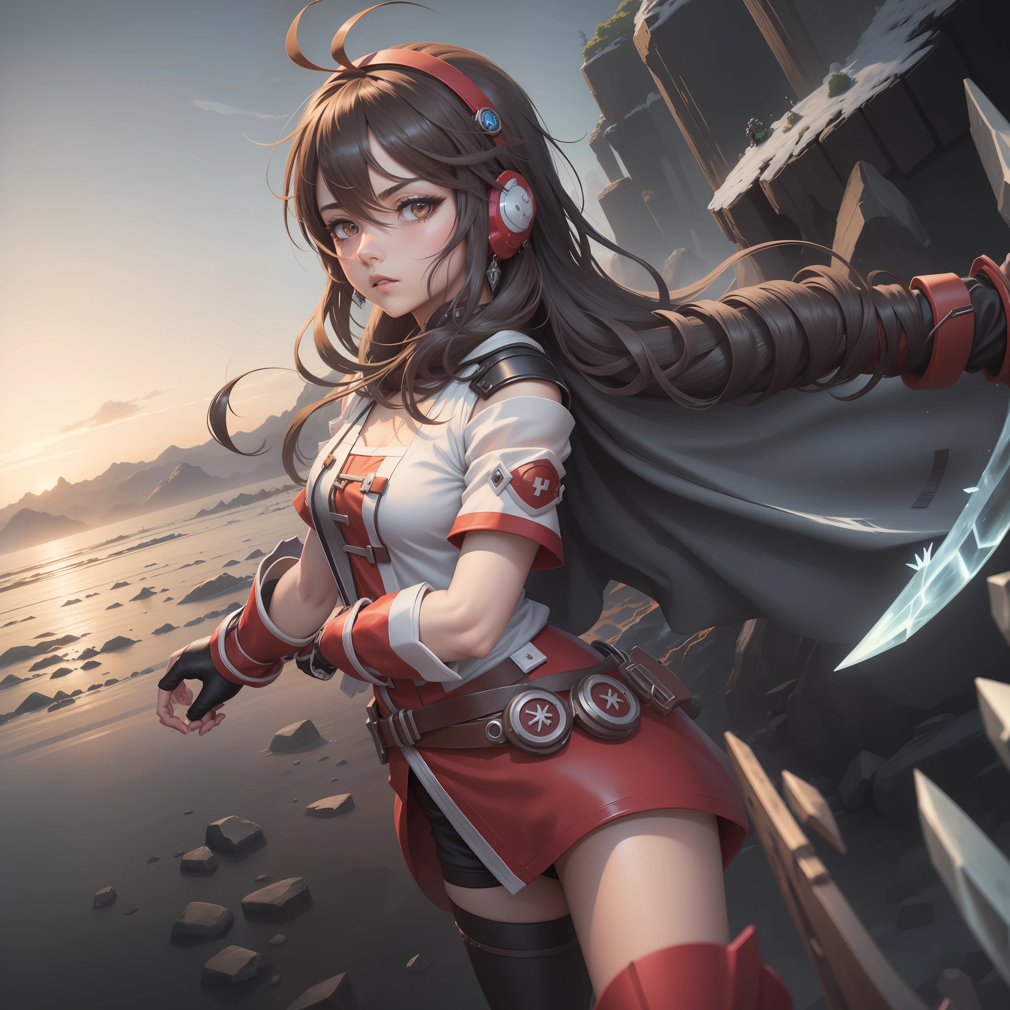 ((Personagem feminina)), imagem de estilo cartoon, olhos vermelhos, vestindo plumagem, ((Runic character)) runick, Norse, personagem feminina pequena com asas negras, sentada em uma mochila, estilo de arte de dark cloud 2, arte chave do anime, alado, De Xenoblade Chronicles, chrono gatilho guilty gear estilo, arte oficial do personagem, estilo de arte guilty gear, Natalie de Epic Battle Fantasy, Arte Oficial, arte oficial, Crono, Arte Xenoblade, ((Icy scenery)), black feathers falling from the sky.