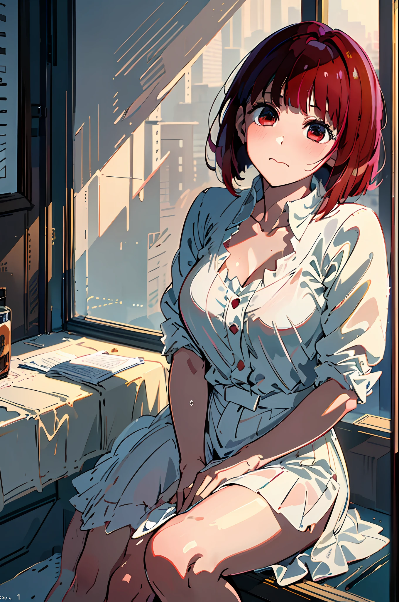 ((night, realistic light, top quality, 8K, masterpiece: 1.3)), full-body, girl, petite: 1.4, prominent abs: 1.1, uneven, (red hair, red big eyes, short hair, big: 1.2), moist silk dress: 1.2, bathroom, baby face, full eye details, ). {{Masterpiece}}, {{Best Quality}}}, {{Super Detail}}, {{Illustration}}, {{Disheveled Hair}}, {{Masterpiece}}, {Best Quality}, {{Super Detail}, {{{Illustration}, Beautiful Scene, Clear Facial Features, Hyperrealistic, Octane Rendering, UE5, High Detail, Hyper Quality, High Resolution, Art Station Trend, Hyperrealism, Surrealism, HD, 16K, Telephoto Lens, Medium Close-Up, Split Lighting,