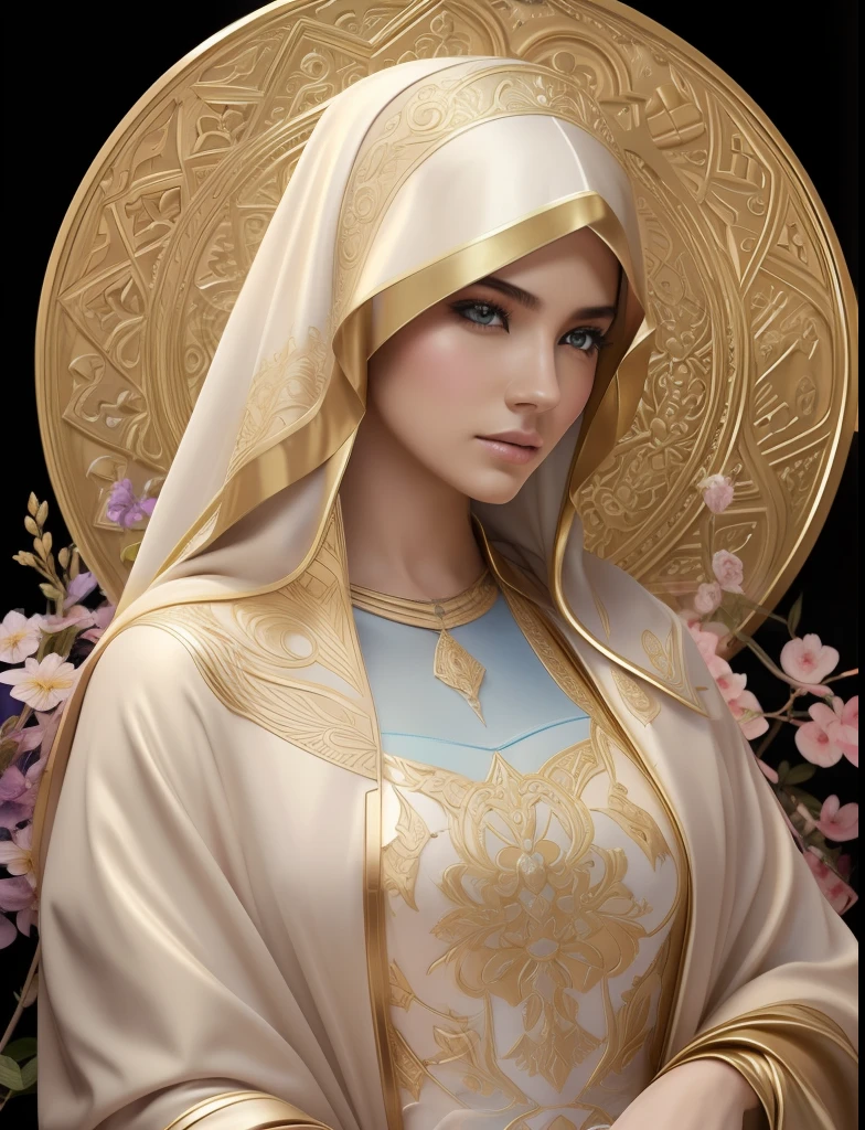 virgin mary. MUJER CAUCASICA. 19 years old, DULCE E INOCENTE MIRADA ANGELICAL, ultra detailed fine art photography, Aura de medianoche, cielo nocturno, Cara hermosa detallada, Dreamy, resplandeciente, retroiluminado, glamur, Mica, sombras, oil on canvas, Pinceladas, Suave, ultra-high def, 8k, Motor Unreal 5, Ultra Sharp Focus, Arte de Alberto Seveso, Artgerm, loish, Sf, Obra maestra de arte intrincada, ominoso, matte paint movie poster, golden ratio, tendencias en CGSociety, intrincado, epopeya, tendencias en Artstation, por artgerm, Altamente detallado, vibrant production cinematic character render ultra high quality model. obra maestra, calidad superior, mejor calidad, arte oficial, beautiful and aesthetic: 1.2), , extremo detallado, colorido, highest detailed, arte oficial, unidad de papel tapiz 8k, ultra detallado, beautiful and aesthetic, hermoso, obra maestra, mejor calidad,