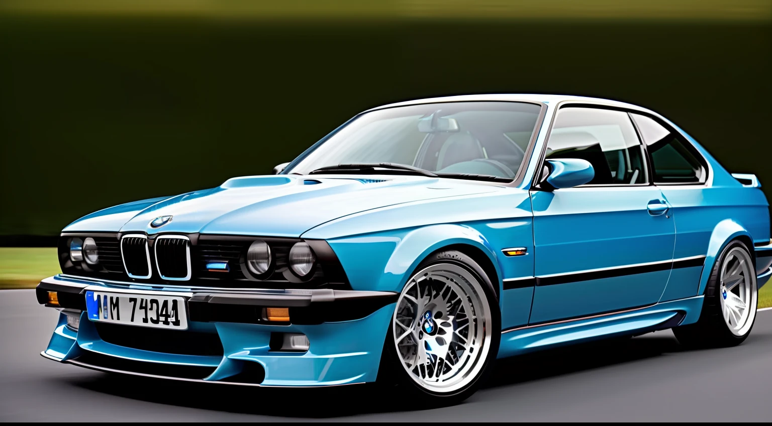 a blue BMW M3 car with a black interior sits in a white background, in the style of hajime sorayama, 1980s, bold yet graceful, rim light, gothic-influenced, 32k uhd, eero saarinen, full car render, masterpiece