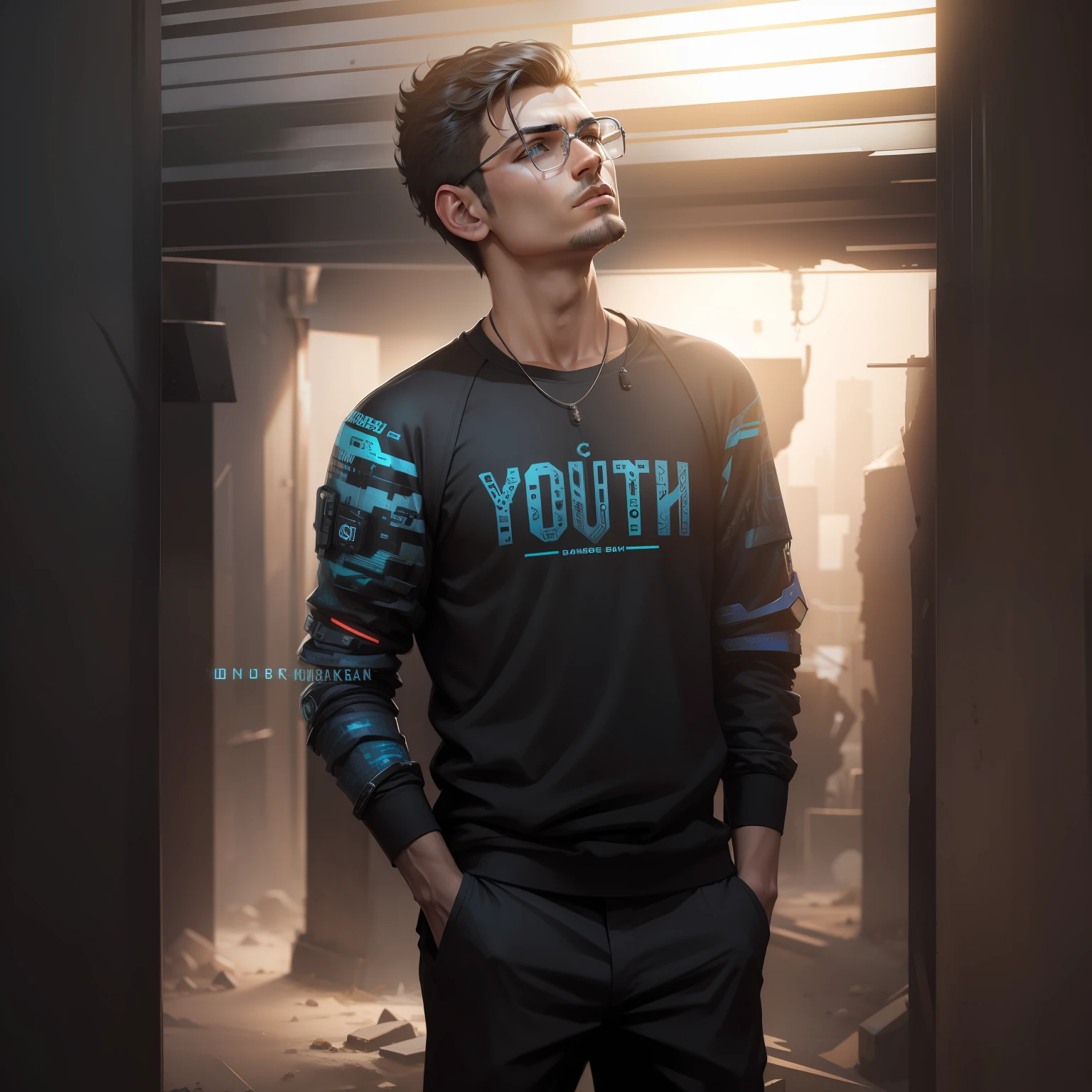 Change background cuberpunk handsome boy, realistic face, 8k, ultra realistic