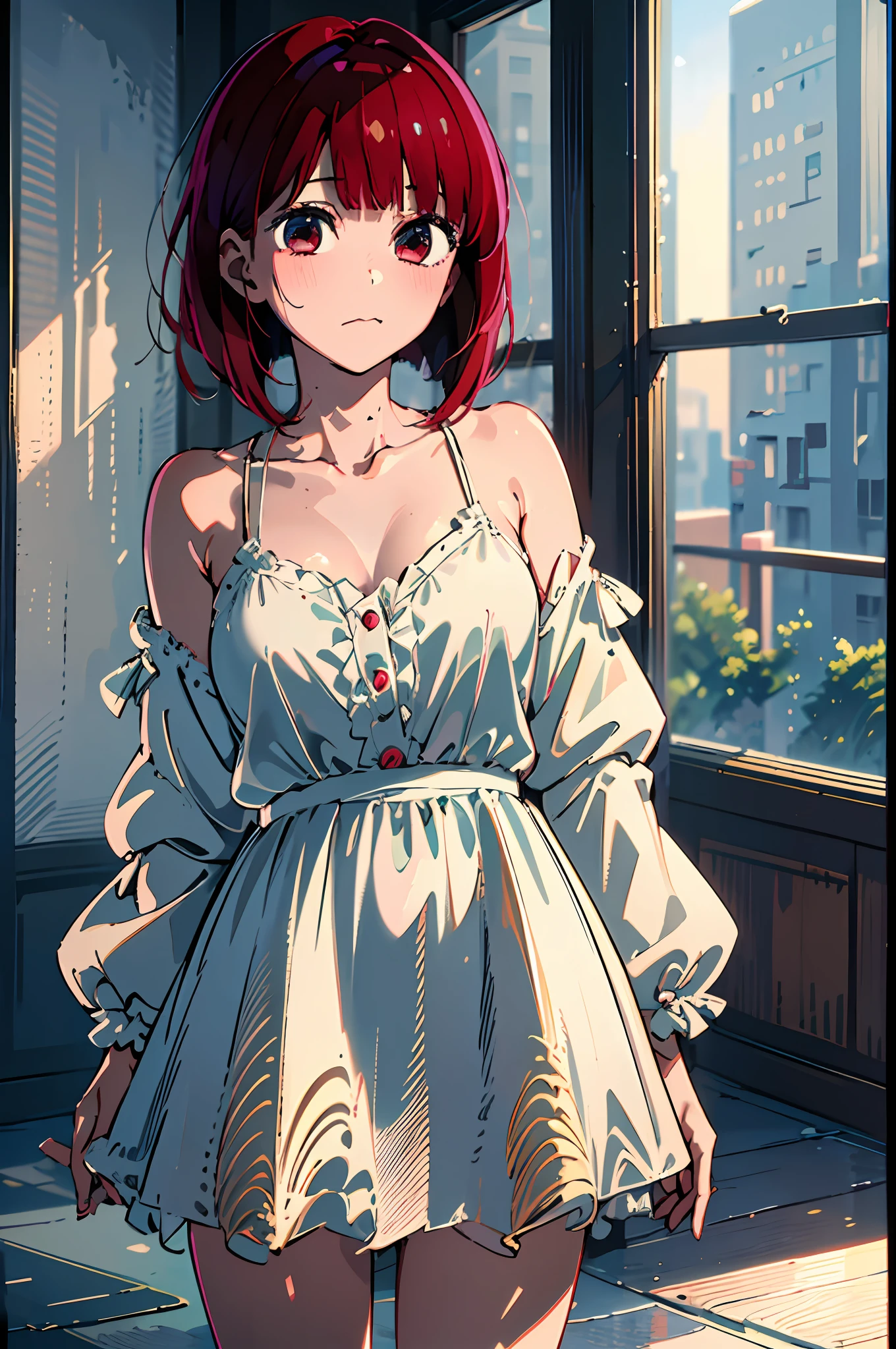 ((night, realistic light, top quality, 8K, masterpiece: 1.3)), full-body, petite girl, slender beauty: 1.4, prominent abs: 1.1, uneven, (red hair, red big eyes, short hair, big: 1.2), moist silk dress: 1.2, bathroom, super slender face, full eye detail, double eyelids). {{Masterpiece}}, {{Best Quality}}}}, {{Super Detail}}, {{Illustration}}, {{Disheveled Hair}}, {{Masterpiece}}, {Highest Quality}, {{Super Detail}, {{{Illustration}, Beautiful scenes, clear facial features, hyperrealistic, octane rendering, UE5, high detail, hyper quality, high resolution, art station trend, Hyperrealism, Surrealism, HD, 16K, Telephoto Lens, Medium Close-Up, Split Lighting,