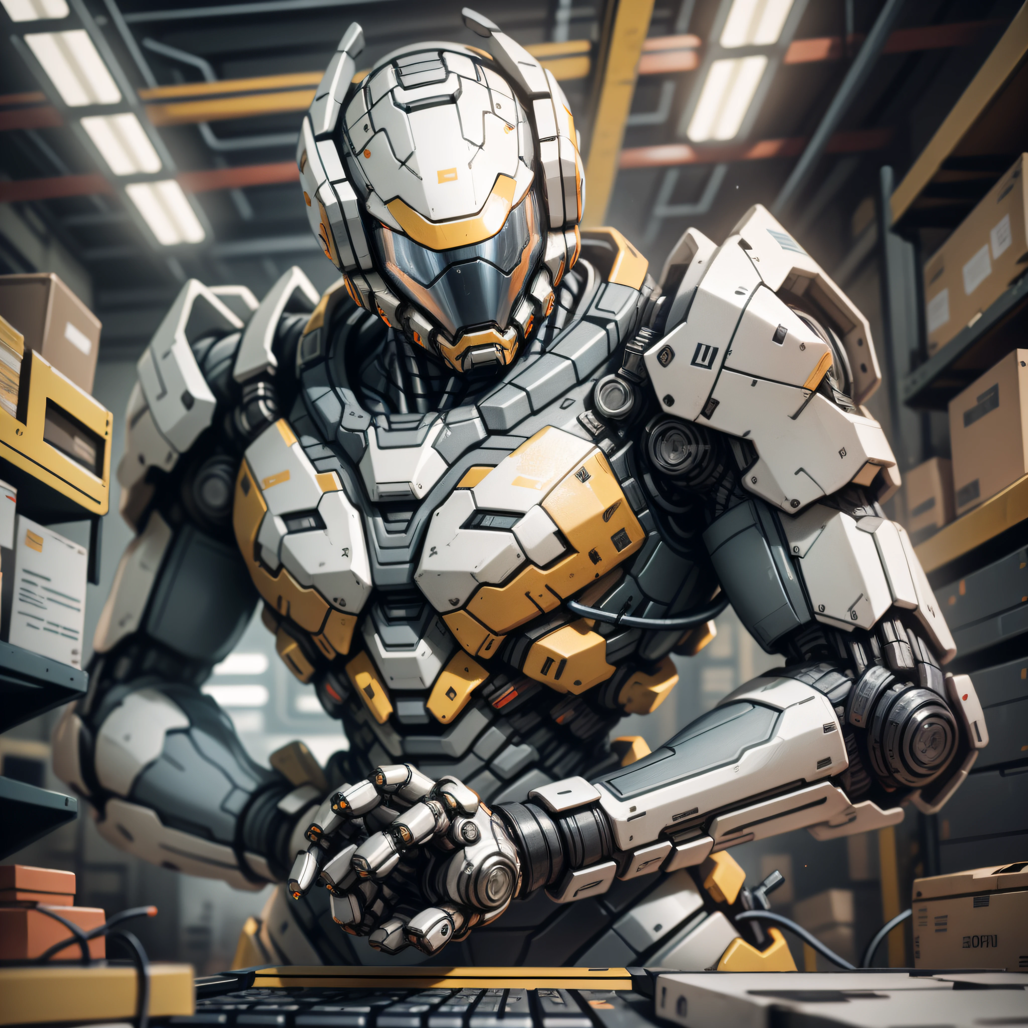 (masterpiece, best quality), intricate details, photo, realistic, unreal engine,
Mecha, humanoid robot, robot, robot joints, joints, helmet, armor, robot man, new, cyberpunk warehouse, computer terminals, arcing electricity, sp3ct4, dark atmosphere,