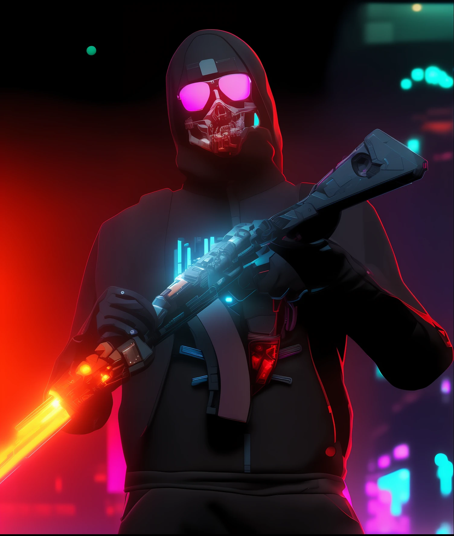 Homem com capuz segurando um fuzil e uma arma, Cyberpunk Rua Goon, assassino cyberpunk, Dia de pagamento 2, empunhando fuzil de assalto, Retrato de um vigilante, espingardas de pulso, Arte conceitual como Ernest Khalimov, Foto de perfil, arte de fundo, foto de perfil 1024px, hacker cyberpunk, Segurando PDW, 8 k altamente detalhado ❤🔥 🔥 💀 🤖 🚀