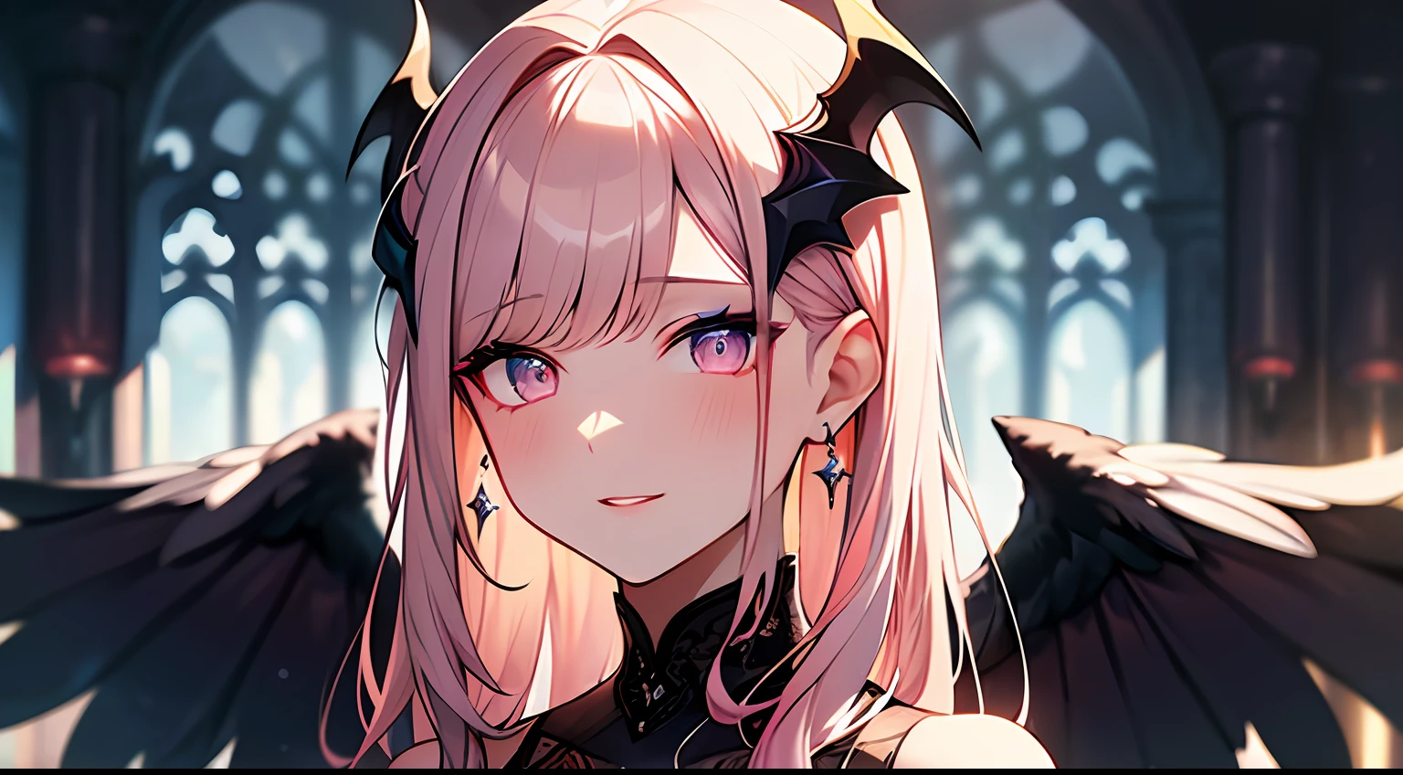 (Masterpiece:1.2), best quality, (illustration:1.2), (ultra-detailed),Eye focus,(Masterfully crafted Glow, pink lens flare), (Cinematic background), hyper details, (delicate detailed), (intricate details),in the air, octane render, hdr, (hyperdetailed:1.15), (soft light:1.2), 1girl, beautiful girl, ultra detailed eyes, mature, plump, thick, rainbow painting drops, paint teardrops, woman made up from paint, entirely paint, splat, splash, outdoors, (bioluminescent hair:1.1),(glowing eyes), ((makeup)),(Cinematic masterpiece), fierce, powerful, splashes of colour absolutely eye-catching, (Cinematic headlight), light coming from above, growing shadows, ((caustic)), dynamic angle, beautiful detailed glow, ambient occlusion, ambient light, raytraced reflections,(best illumination, an extremely delicate and beautiful), ((cinematic light)), (soft:2), (Nephilim:1.2), (halo), demon horns,(1 angel wing),1 demon wing, wings on back, half demon, demon ears, black wings, raven wings, (falling raven feathers), black hair, grey eyes, (red hair glow), (radiant aura),
