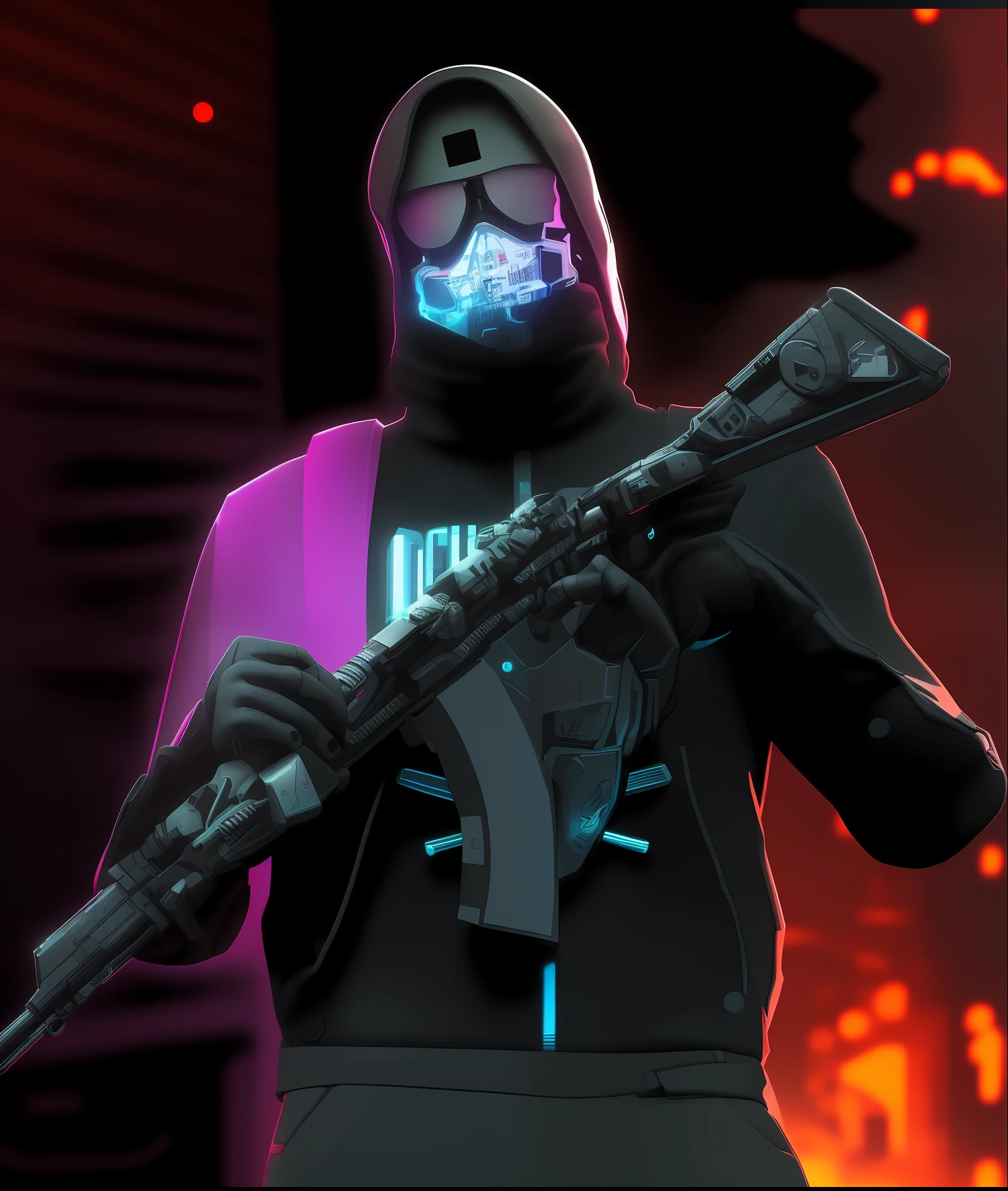 Homem com capuz segurando um fuzil e uma arma, Cyberpunk Rua Goon, assassino cyberpunk, Dia de pagamento 2, empunhando fuzil de assalto, Retrato de um vigilante, espingardas de pulso, Arte conceitual como Ernest Khalimov, Foto de perfil, arte de fundo, foto de perfil 1024px, hacker cyberpunk, Segurando PDW, 8 k altamente detalhado โค๐ฅ ๐ฅ ๐ ๐ค ๐