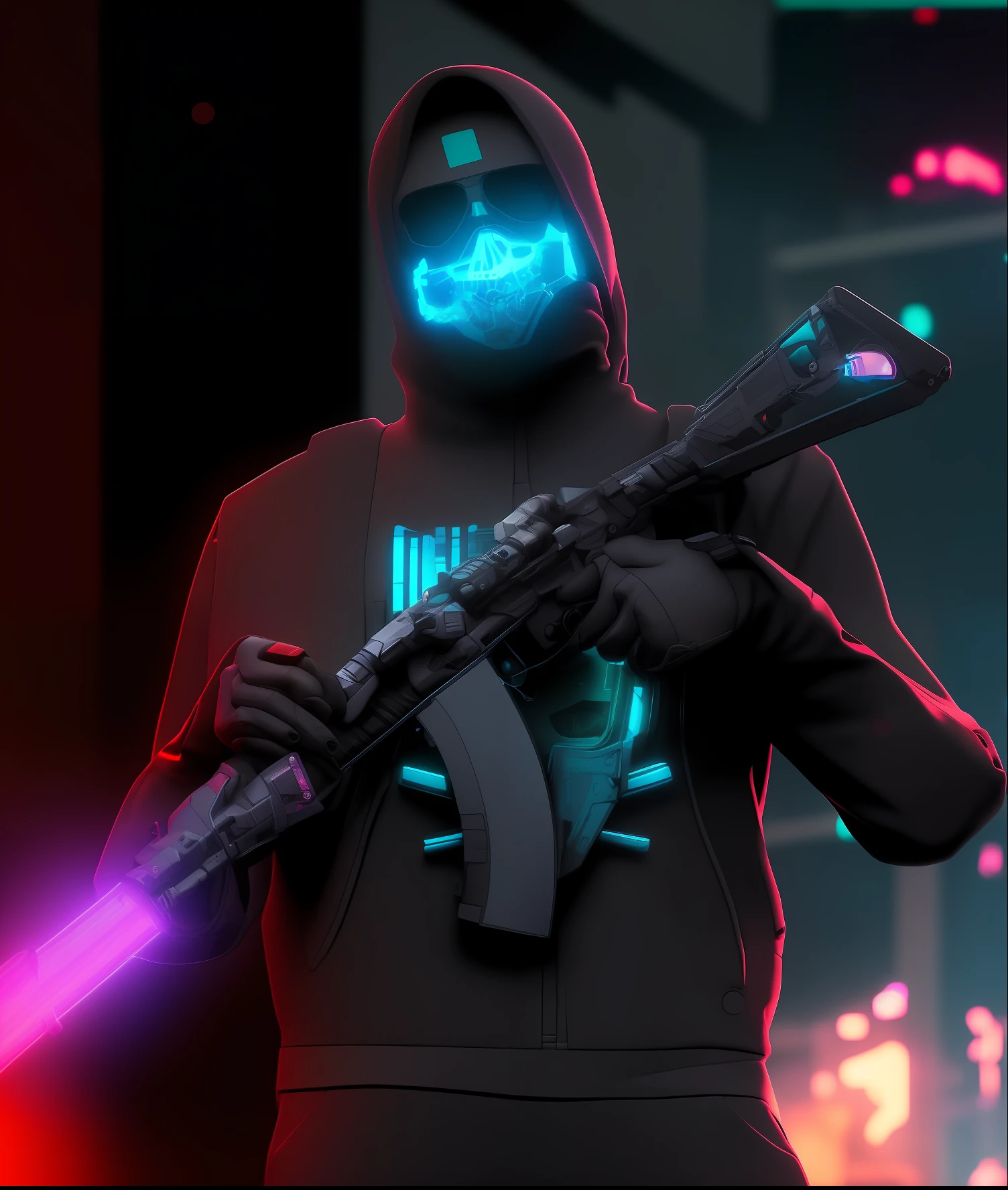 Homem com capuz segurando um fuzil e uma arma, Cyberpunk Rua Goon, assassino cyberpunk, Dia de pagamento 2, empunhando fuzil de assalto, Retrato de um vigilante, espingardas de pulso, Arte conceitual como Ernest Khalimov, Foto de perfil, arte de fundo, foto de perfil 1024px, hacker cyberpunk, Segurando PDW, 8 k altamente detalhado ❤🔥 🔥 💀 🤖 🚀