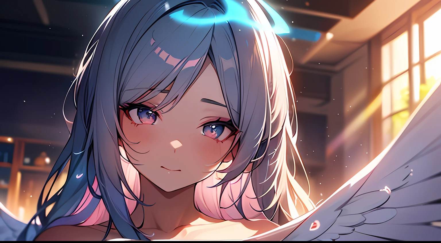 (Masterpiece:1.2), best quality, (illustration:1.2), (ultra-detailed),Eye focus,(Masterfully crafted Glow, pink lens flare), (Cinematic background), hyper details, (delicate detailed), (intricate details),in the air, octane render, hdr, (hyperdetailed:1.15), (soft light:1.2), 1girl, beautiful girl, ultra detailed eyes, mature, plump, thick, rainbow painting drops, paint teardrops, woman made up from paint, entirely paint, splat, splash, outdoors, (bioluminescent hair:1.1),(glowing eyes), ((makeup)),(Cinematic masterpiece), fierce, powerful, splashes of colour absolutely eye-catching, (Cinematic headlight), light coming from above, growing shadows, ((caustic)), dynamic angle, beautiful detailed glow, ambient occlusion, ambient light, raytraced reflections,(best illumination, an extremely delicate and beautiful), ((cinematic light)), (soft:2), (Nephilim:1.2), (halo), demon horns,(1 angel wing),1 demon wing, wings on back, half demon, demon ears, black wings, raven wings, (falling raven feathers), black hair, grey eyes, (red hair glow), (radiant aura),