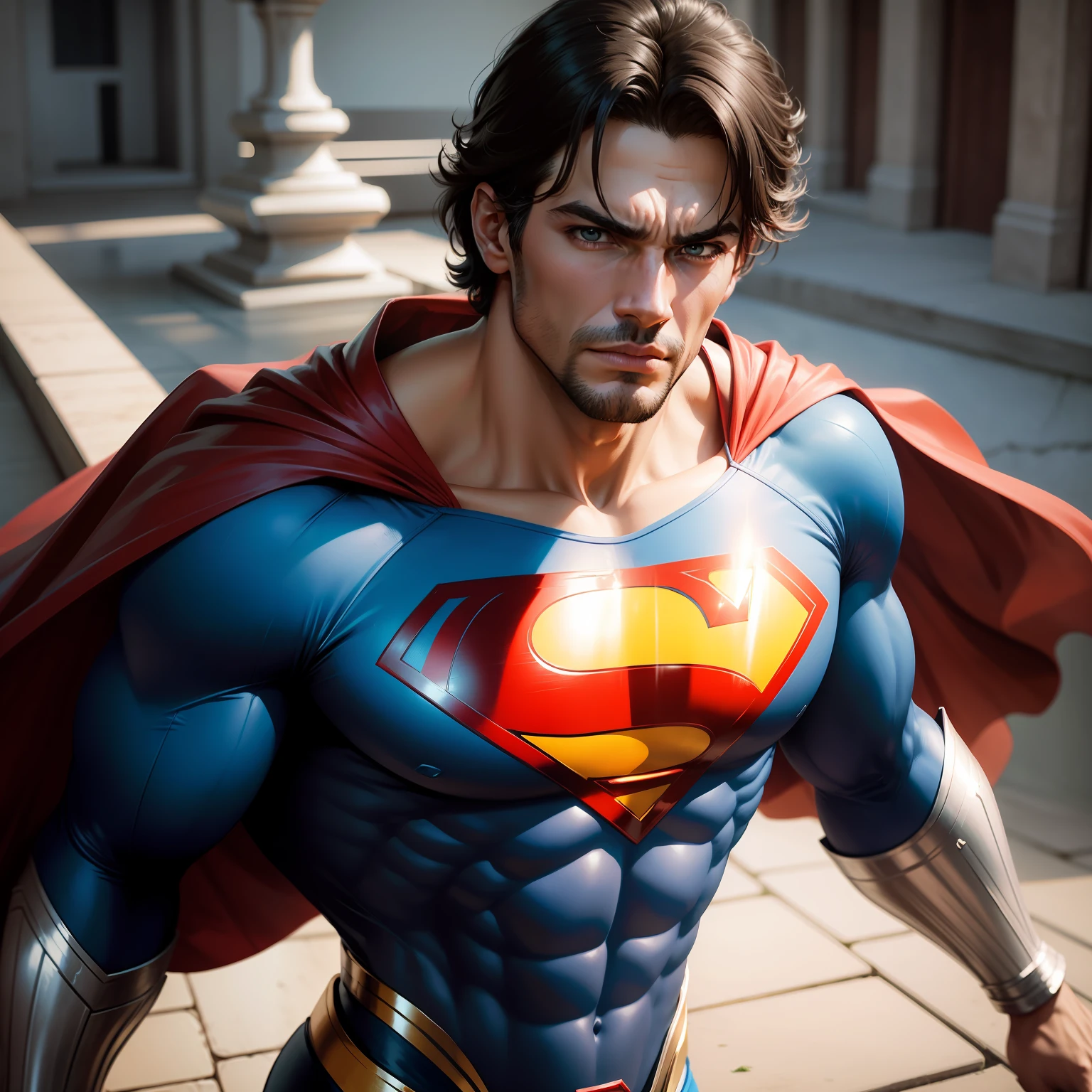 rogerio conegundes como superman, magnifico, fundo ceu azul, dramatico, lindo