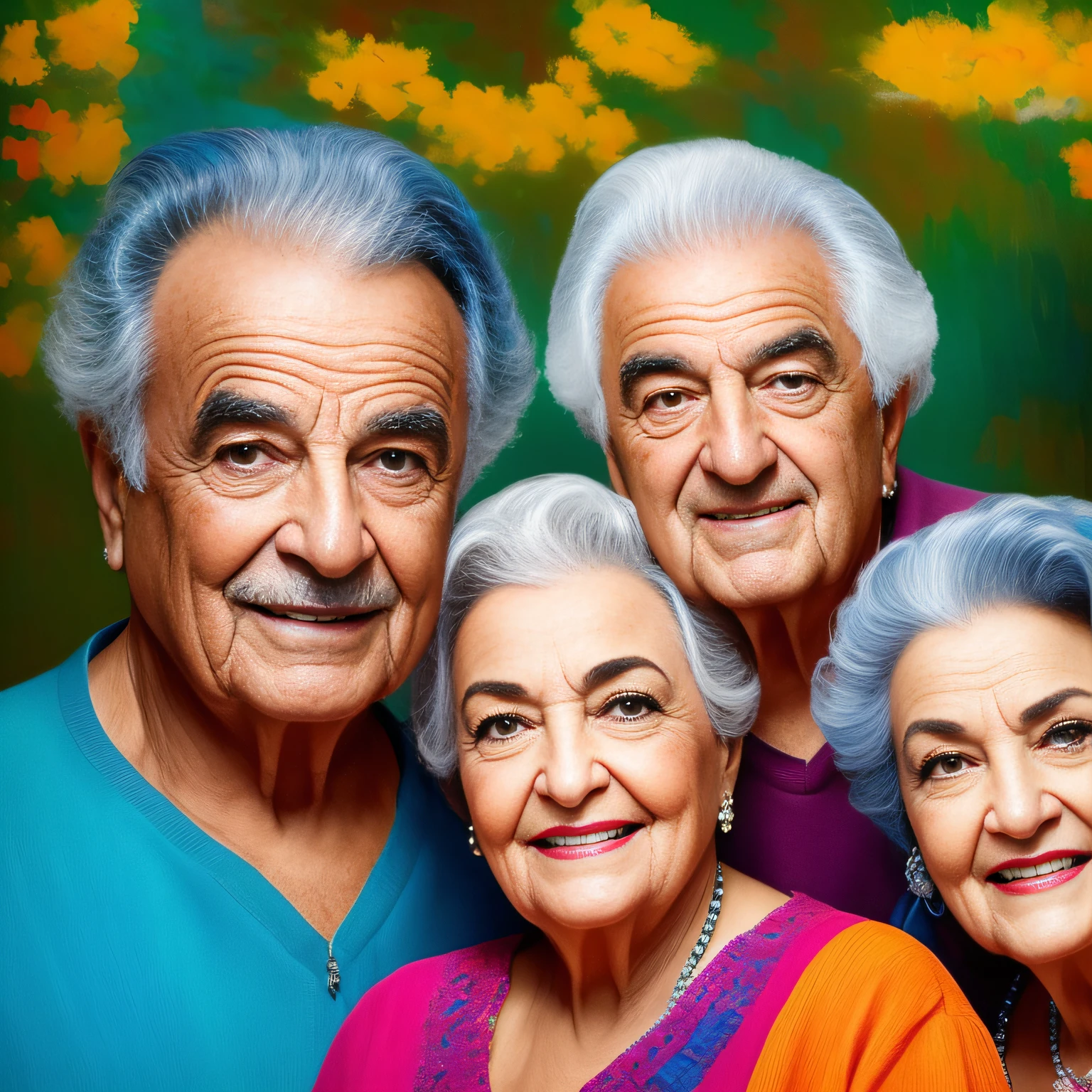 casal de velhinhos , de 80 anos, bem-humorados conversando. Pintar estilo: "impressionismo", com cores vibrantes bem definidas em 8K. Paint so that the characters are easily recognizable and reveal the perfection of the characters' facial expressions.
