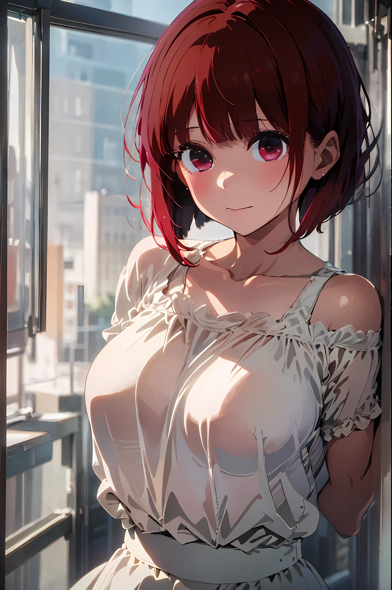 ((Night, Realistic Light, Best Quality, 8K, Masterpiece: 1.3)), Full Body, Petite If Girl, Slender Beauty: 1.4, Stand Abs: 1.1, (Red Hair, Red Big Eyes, Short Hair, Big: 1.2), Moist Silk Dress: 1.2, Bathroom, Super Slender Face, Full Eye Detail, Double Eyelids). {{Masterpiece}}, {{Best Quality}}}}, {{Super Detail}}, {{Illustration}}, {{Disheveled Hair}}, {{Masterpiece}}, {Highest Quality}, {{Super Detail}, {{{Illustration}, Beautiful scenes, clear facial features, hyperrealistic, octane rendering, UE5, high detail, hyper quality, high resolution, art station trend, Hyperrealism, Surrealism, HD, 16K, Telephoto Lens, Medium Close-Up, Split Lighting,