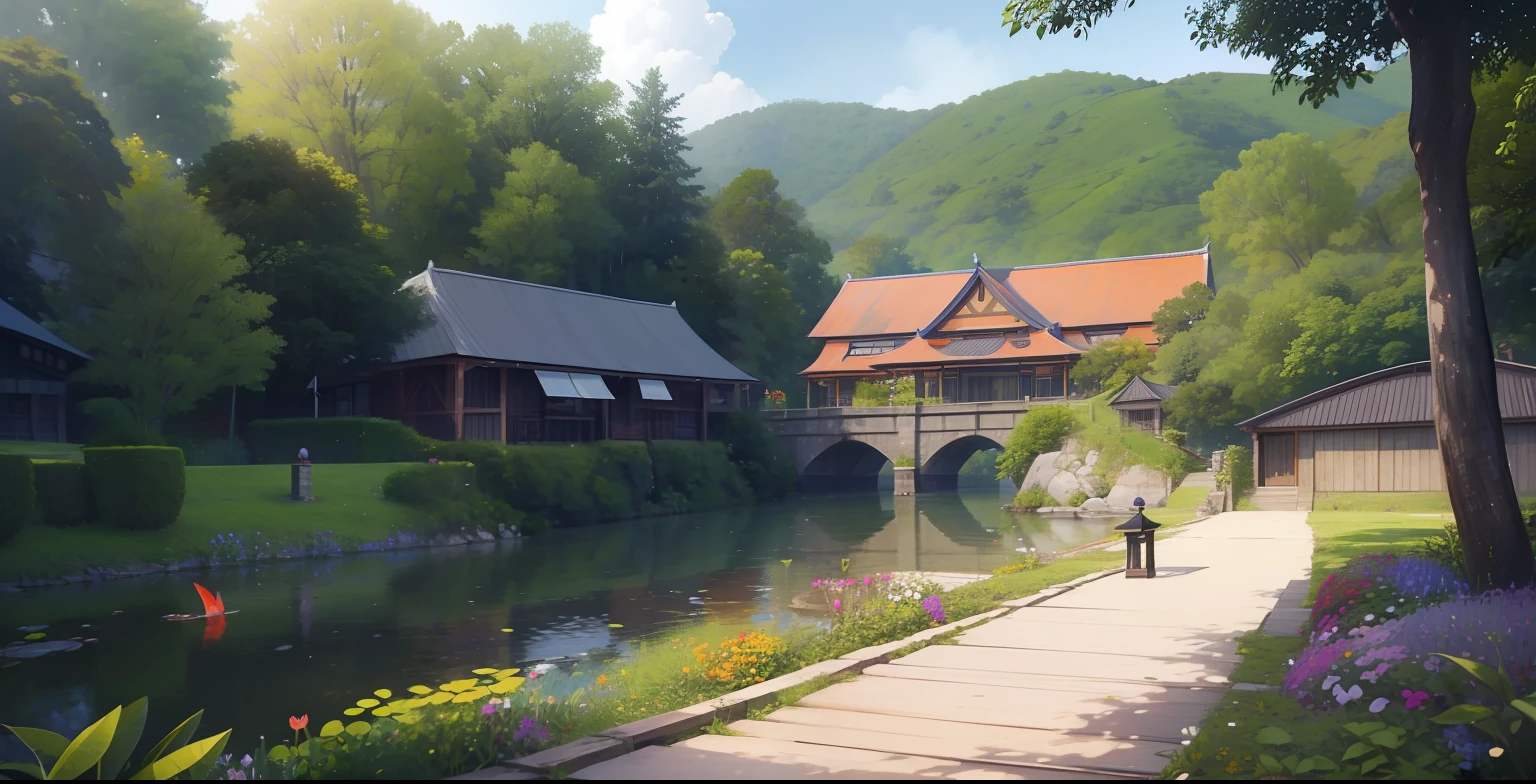 (masterpiece), digital art of a wooden bridge over a small pond in a garden with flowers and plants around it and a house in the background, Choi Buk, ( colorful ), a tilt shift photo, ecological art, advntr , Negative prompt: bad-picture-chill-75v, bad_pictures, bad_prompt_version2-neg, easynegative_2, negative_hand-neg, ng_deepnegative_v1_64t
Steps: 20, Sampler: DPM++ 2M Karras, CFG scale: 7, Seed: 4138920480, Size: 3968x2176, Model hash: 4199bcdd14, Model: revAnimated_v122,