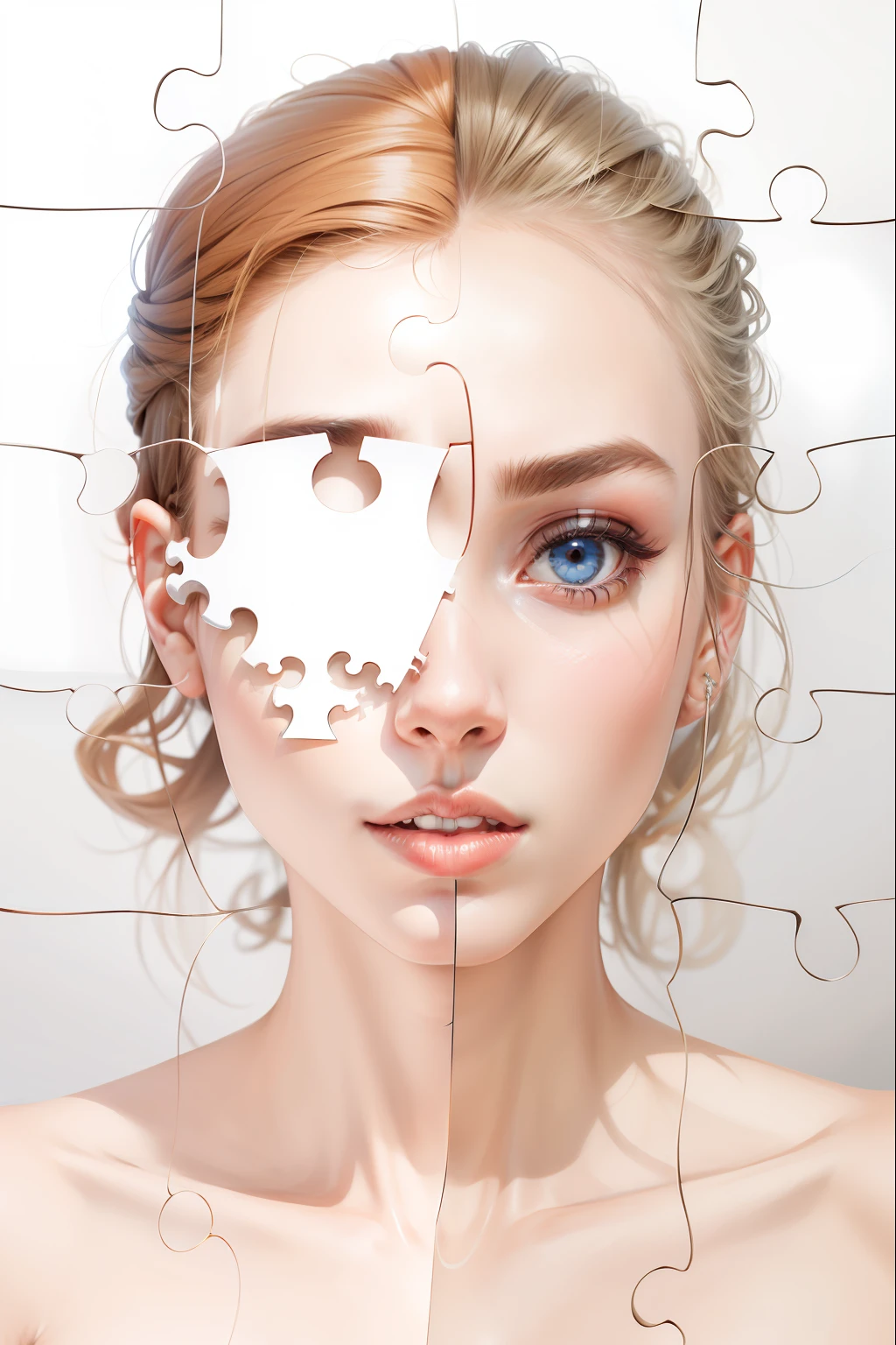 puzzle of woman´s face missing a piece