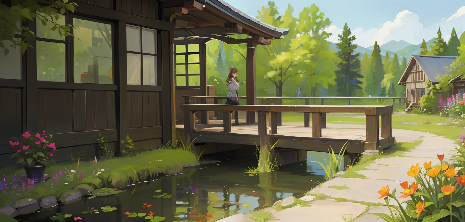 (masterpiece), digital art of a wooden bridge over a small pond in a garden with flowers and plants around it and a house in the background, Choi Buk, ( colorful ), a tilt shift photo, ecological art, advntr , Negative prompt: bad-picture-chill-75v, bad_pictures, bad_prompt_version2-neg, easynegative_2, negative_hand-neg, ng_deepnegative_v1_64t
Steps: 20, Sampler: DPM++ 2M Karras, CFG scale: 7, Seed: 4138920480, Size: 3968x2176, Model hash: 4199bcdd14, Model: revAnimated_v122,