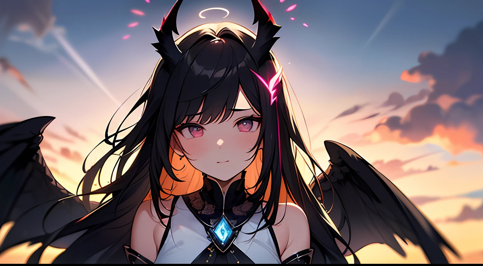 (tmasterpiece: 1.2), beste-Qualit, (illustartion: 1.2), (ultradetailed), Focus eyes, (Masterfully crafted glow, pink lens flare), (Cinematic background), hyper-detailing, (delicate detailed), (intricate detials), In the air, Octane rendering, HDR, (hyper-detalied: 1.15), (soft light: 1.2), a 1girl, handsome girl, ultra detail eyes, Mature, Fat, Fat, Rainbow Drawing Drops, Paint Teardrop, The woman, Made of paint, entirely paint, Surges, splatter, En plein air, (bioluminescent hair: 1.1), (gloweyes), ((makeup)),(Cinematic masterpiece), furious, powerfull, splashes of colour, Absolutely attractive, (Cinematic headlight), light, coming from above, Growing shadows, ((caustic)), dinamic angle, beautifully detailed glow, Ambient shading, Ambient light, ray-traced reflections, (better lighting, Extremely delicate and beautiful), ((cinematiclight)), (soft: 2), (Nephilim: 1.2), (Halo), horns demon, (1 angel wing), 1 Demon Wing, wings on the back, Half-demon, Demon ears, black wings, Raven Wings, (Falling crow feathers), black hair, gray eyes, (red hair glowing), (Radiant aura), love. In love