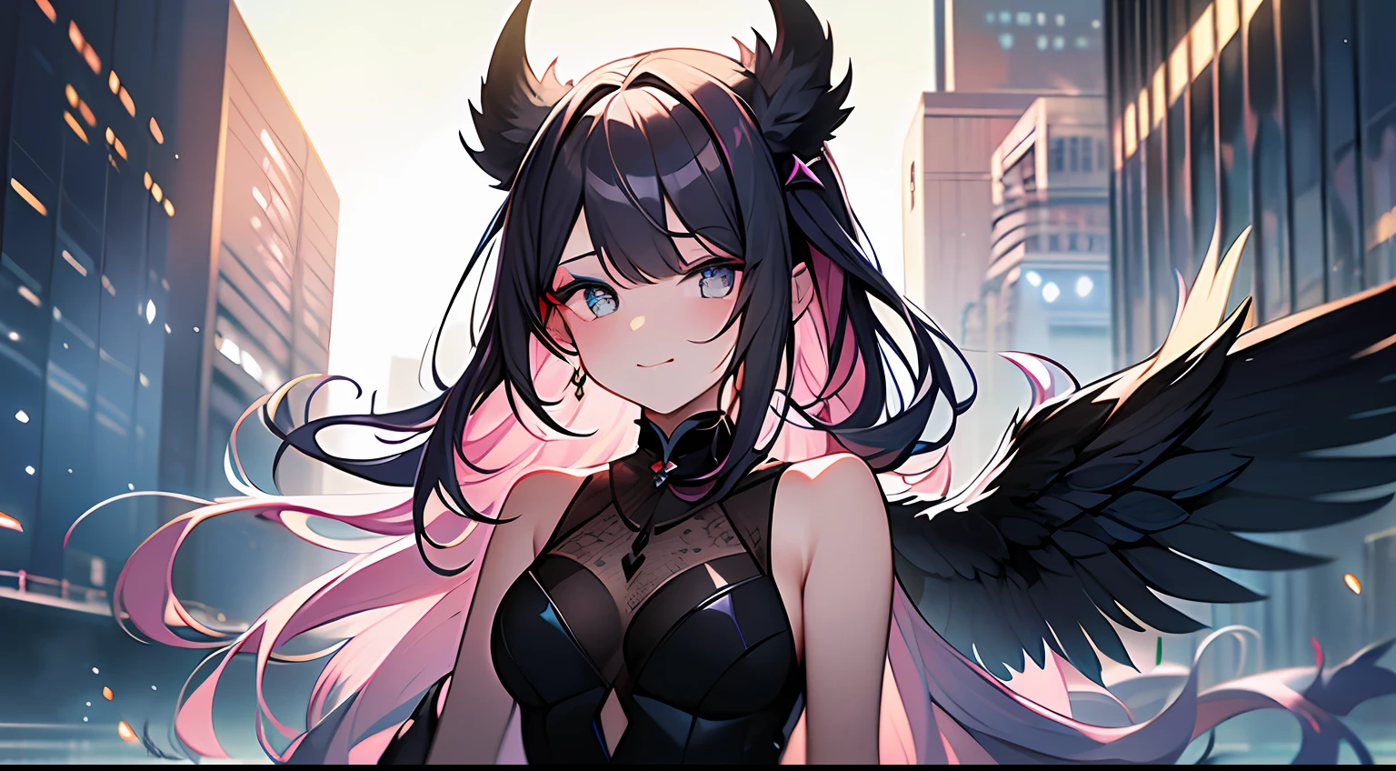 (tmasterpiece: 1.2), beste-Qualit, (illustartion: 1.2), (ultradetailed), Focus eyes, (Masterfully crafted glow, pink lens flare), (Cinematic background), hyper-detailing, (delicate detailed), (intricate detials), In the air, Octane rendering, HDR, (hyper-detalied: 1.15), (soft light: 1.2), a 1girl, handsome girl, ultra detail eyes, Mature, Fat, Fat, Rainbow Drawing Drops, Paint Teardrop, The woman, Made of paint, entirely paint, Surges, splatter, En plein air, (bioluminescent hair: 1.1), (gloweyes), ((makeup)),(Cinematic masterpiece), furious, powerfull, splashes of colour, Absolutely attractive, (Cinematic headlight), light, coming from above, Growing shadows, ((caustic)), dinamic angle, beautifully detailed glow, Ambient shading, Ambient light, ray-traced reflections, (better lighting, Extremely delicate and beautiful), ((cinematiclight)), (soft: 2), (Nephilim: 1.2), (Halo), horns demon, (1 angel wing), 1 Demon Wing, wings on the back, Half-demon, Demon ears, black wings, Raven Wings, (Falling crow feathers), black hair, gray eyes, (red hair glowing), (Radiant aura), Love, In love