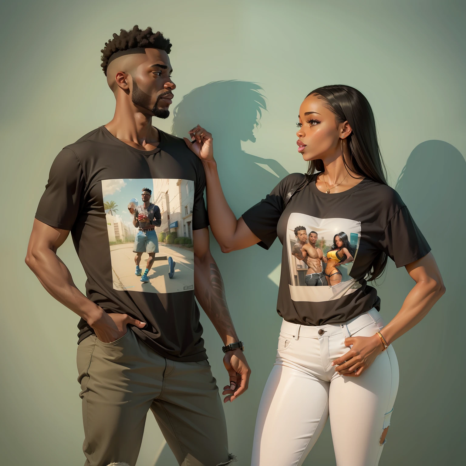 Cartoon a black man and a black woman with shorts on and a big ass