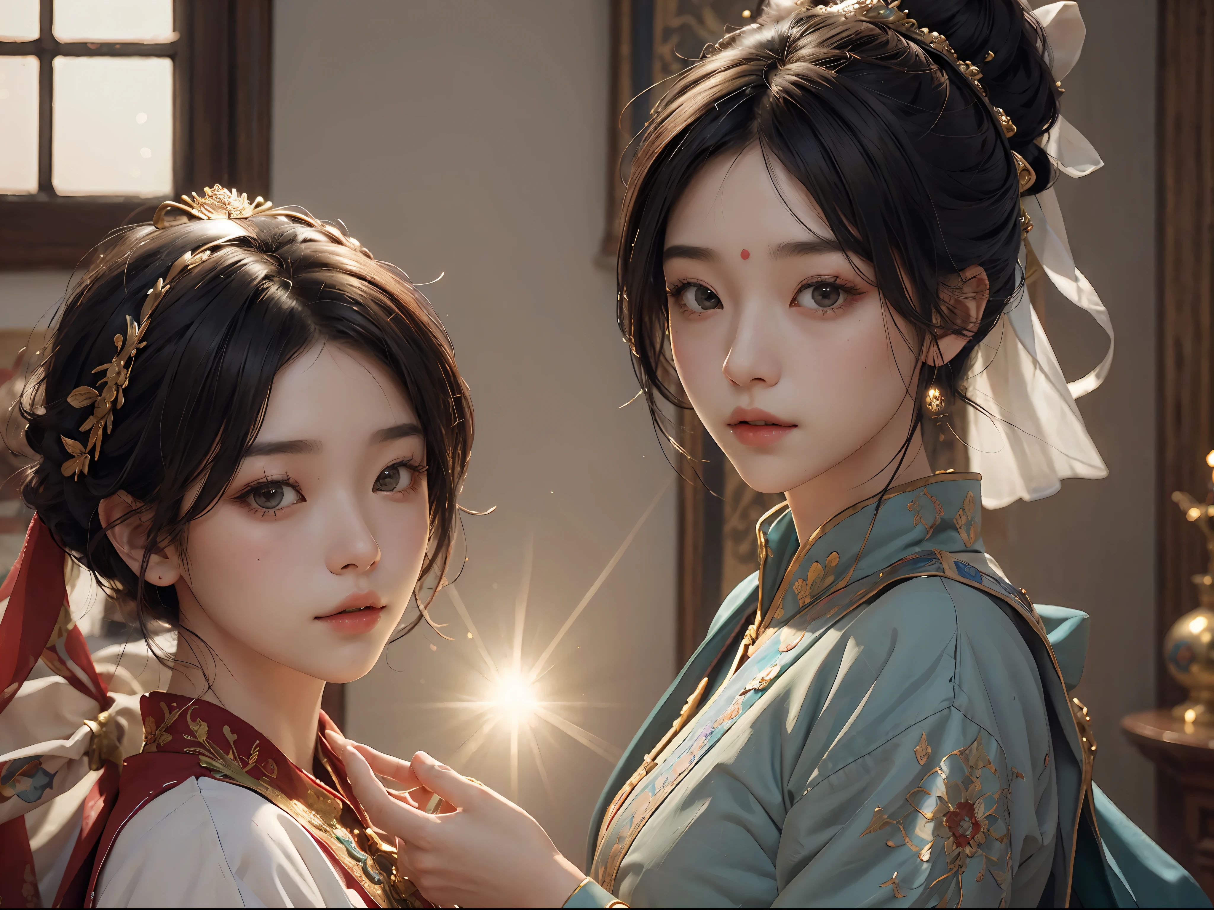 (RAW Photography、top-quality)、(realisitic、Photorealsitic:1.3)、top-quality、high-detail、masterpiece、ultra-detailliert、illustratio、1girl、((very_short_hair))、dynamic ungle、world masterpiece theater、messy_black_hair、top-quality、the Extremely Detailed CG Unity 8K Wallpapers、inky、magnifica、电影灯光、lens_flare、dunhuang_style
