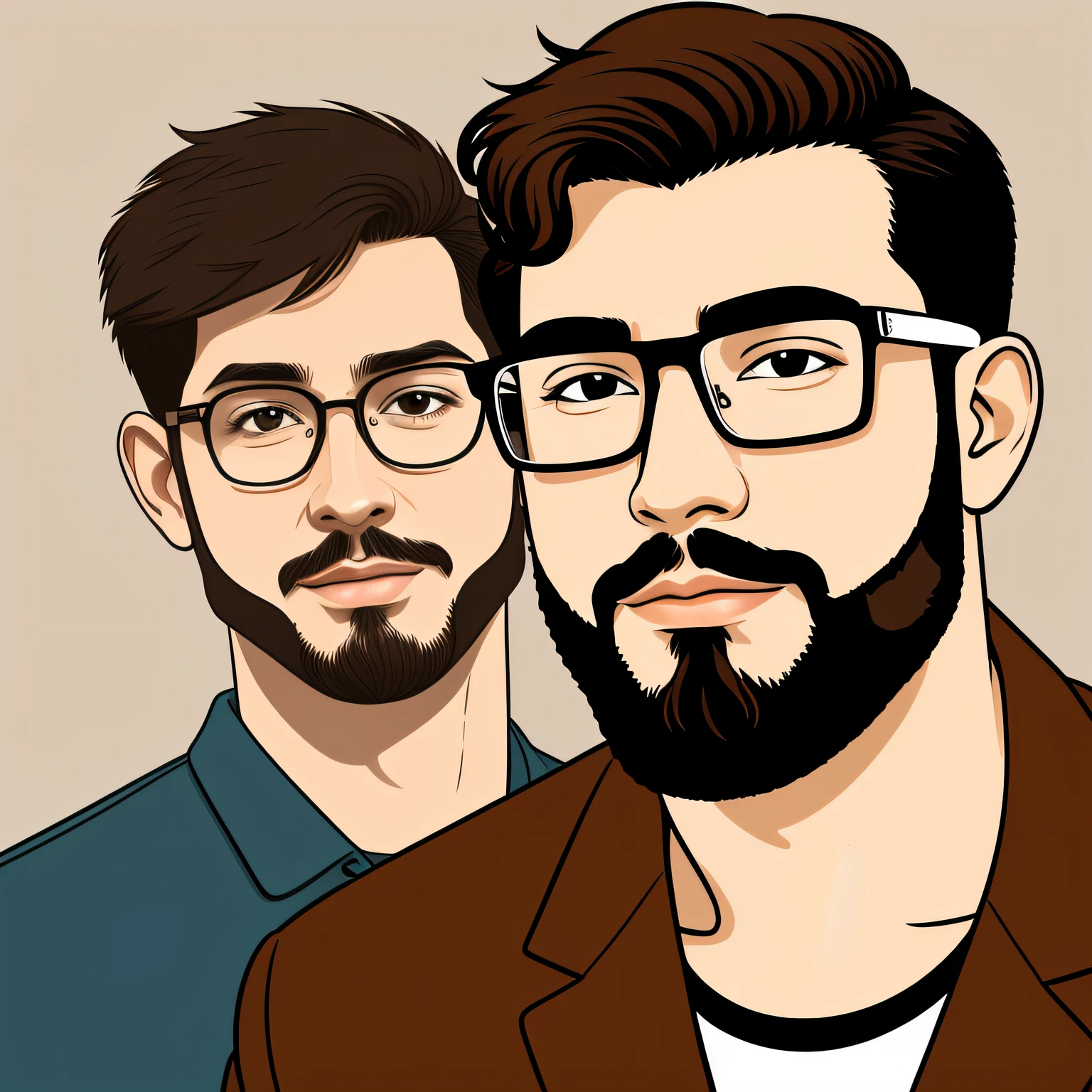 illustration of a man with glasses, wearing a goatee, short hair, brown eyes, cartoon style