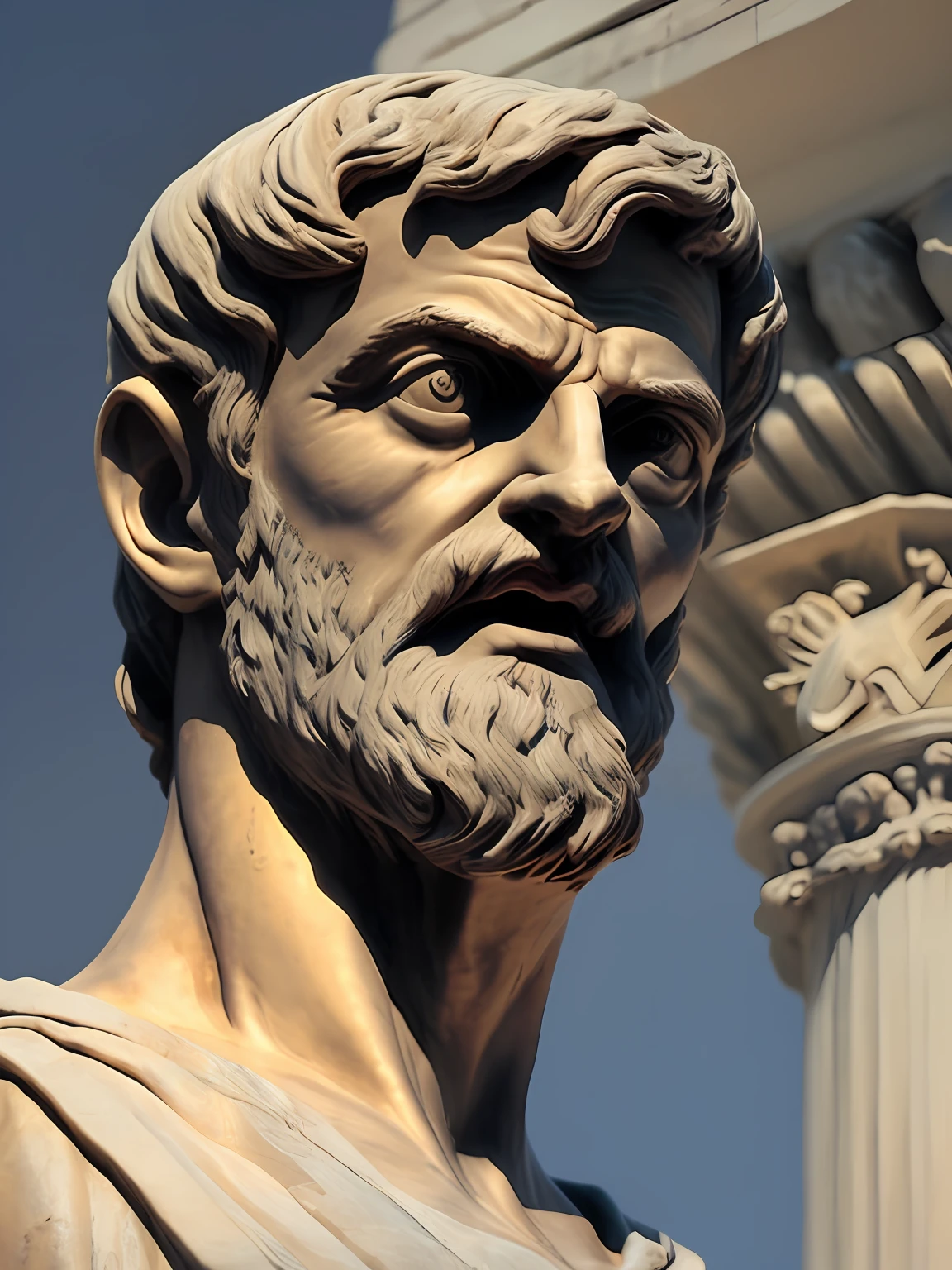 Aristotle statue only the angry face
